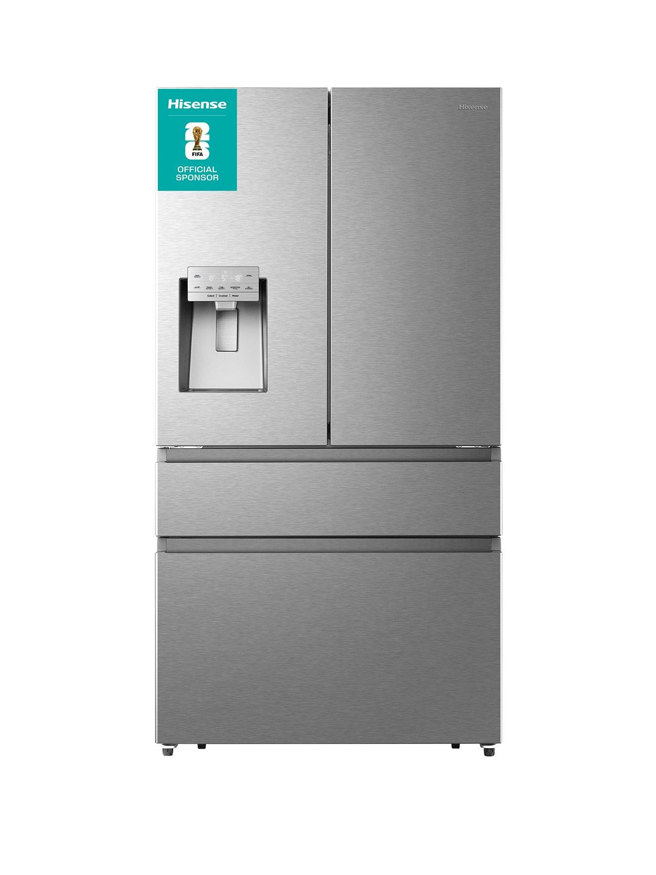 front image of hisense-rf728n4sase-pureflat-90cm-french-door-water-and-ice-american-fridge-freezer-stainless-steel
