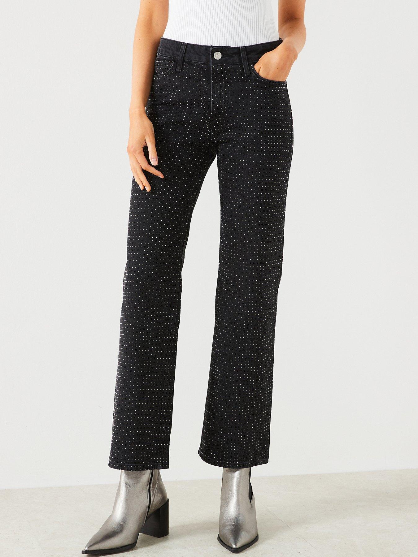 MANGO Mid-Waist Flared Jeans With Slits in Dark Blue