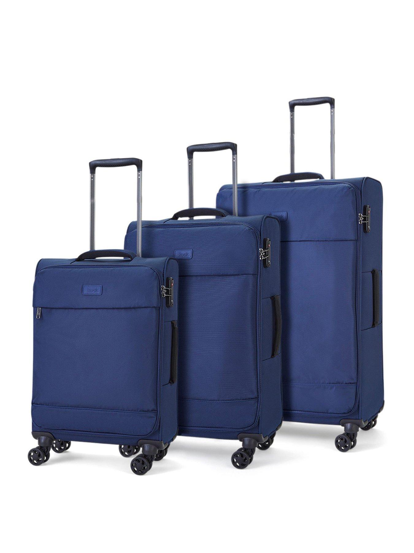 Rock Luggage Paris 8 Wheel Softshell Lightweight 3pc Suitcase With Lock Navy littlewoods