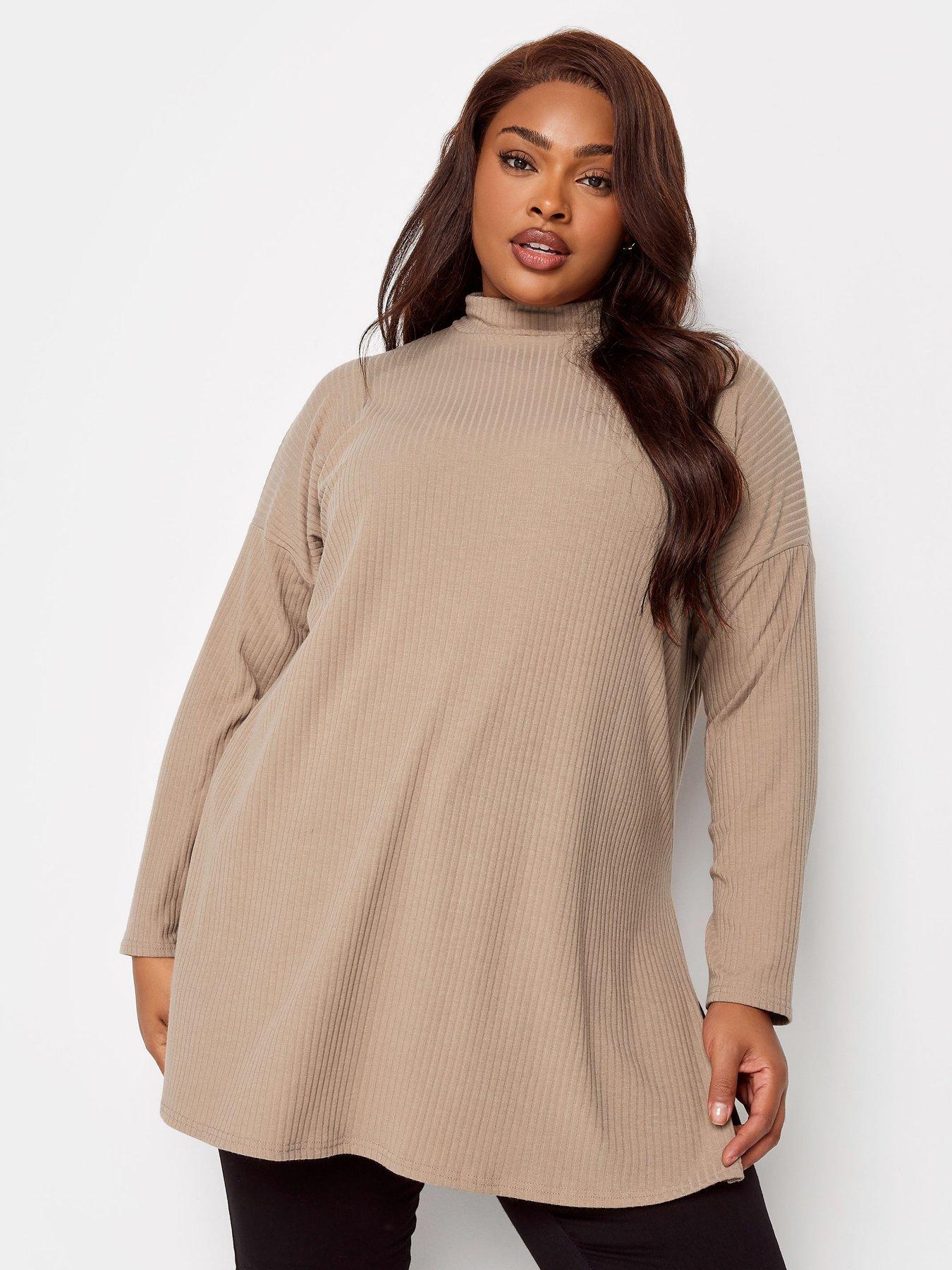 Yours Oversized Turtle Neck Rib Ls T-Shirt. Stone | littlewoods.com