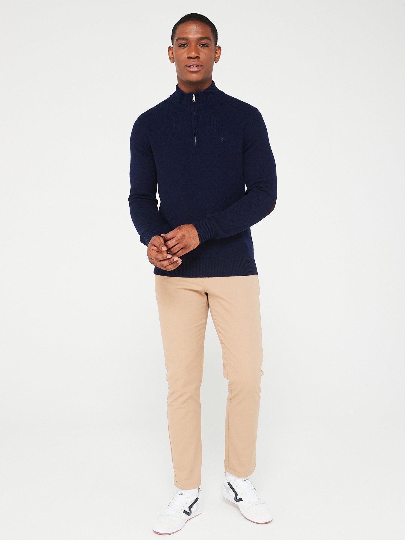 Hackett Elbow Patch Lambswool 1 4 Zip Knit Jumper Navy