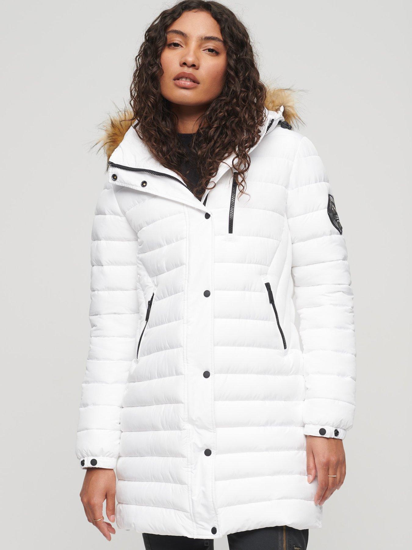 Superdry Fuji Hooded Mid Length Puffer Coat - White | littlewoods.com