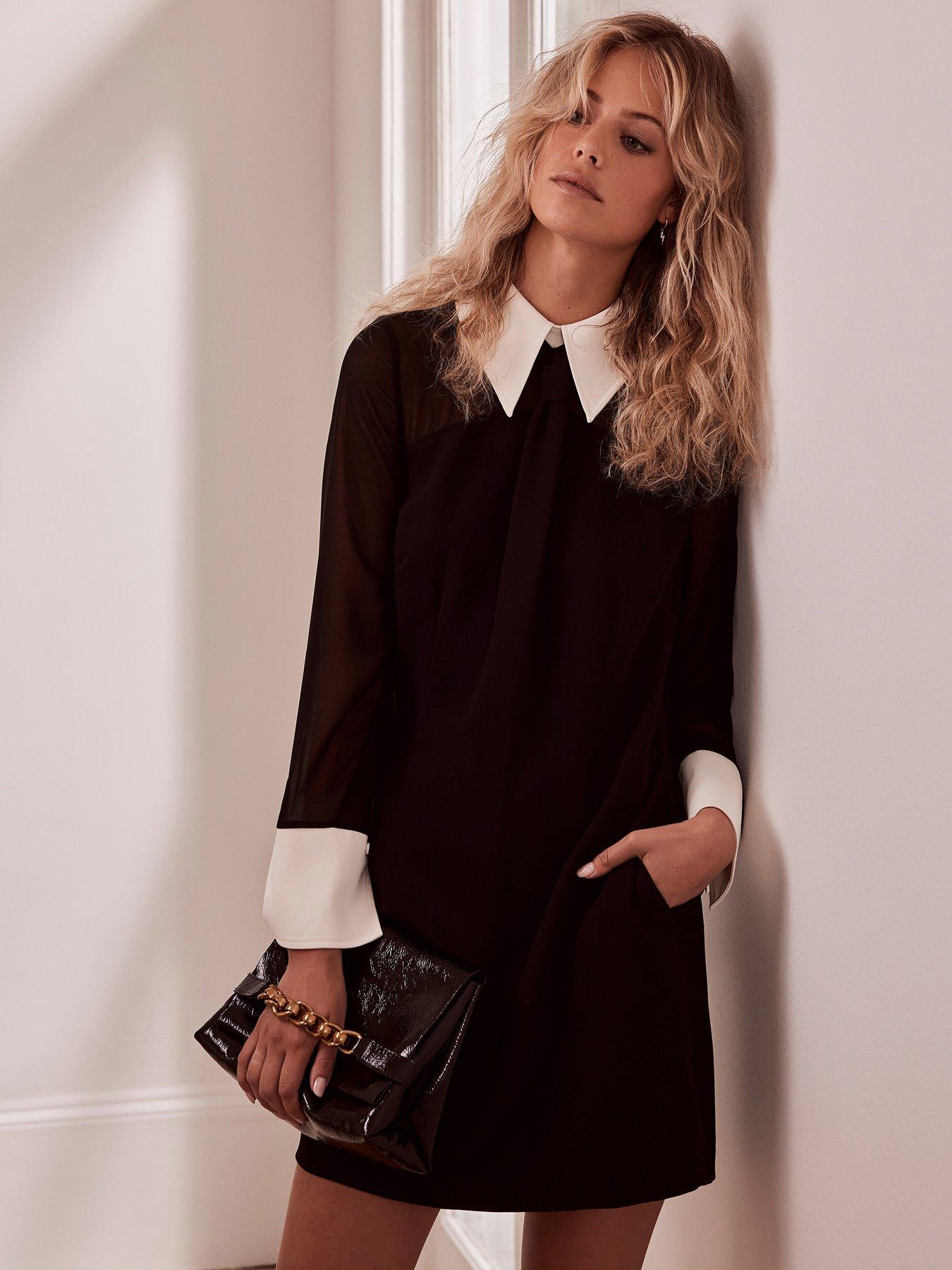 Contrast Collar Shirt Dress