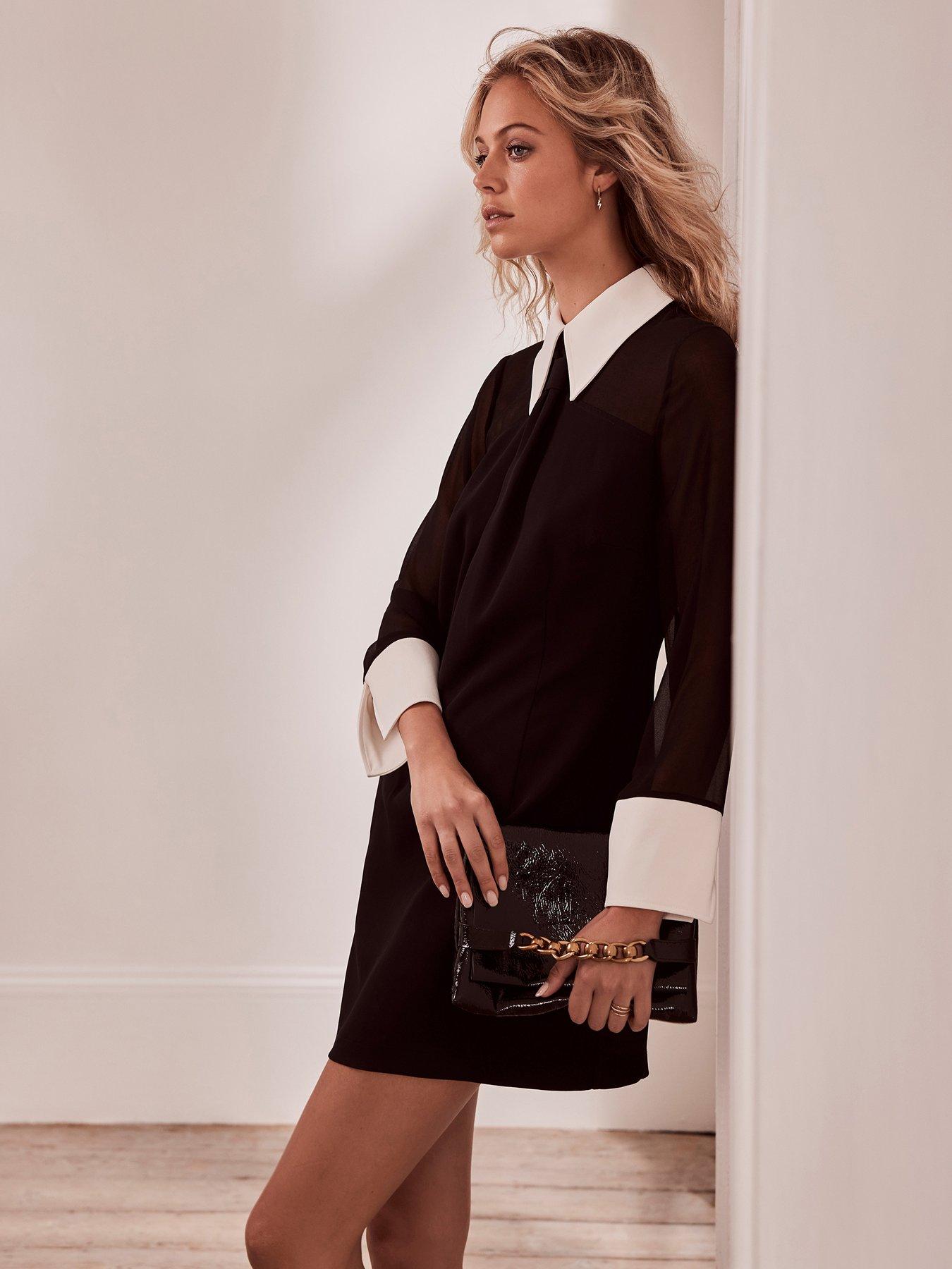 Contrast Collar Shirt Dress