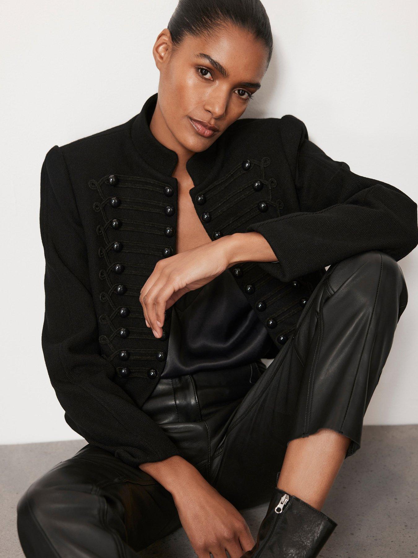 Mint Velvet Black Cropped Military Jacket