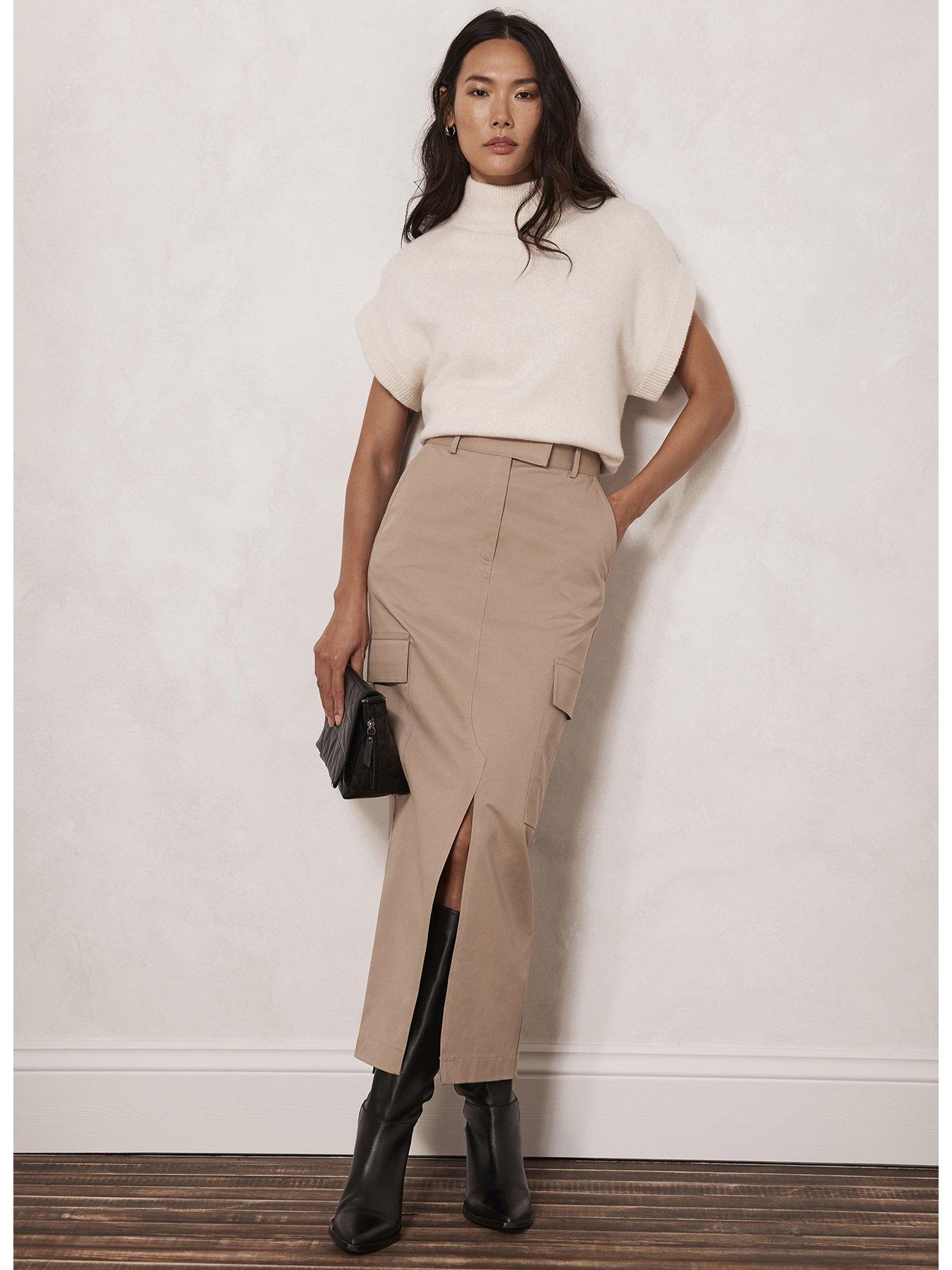 Mint Velvet Camel Cotton Cargo Midi Skirt littlewoods