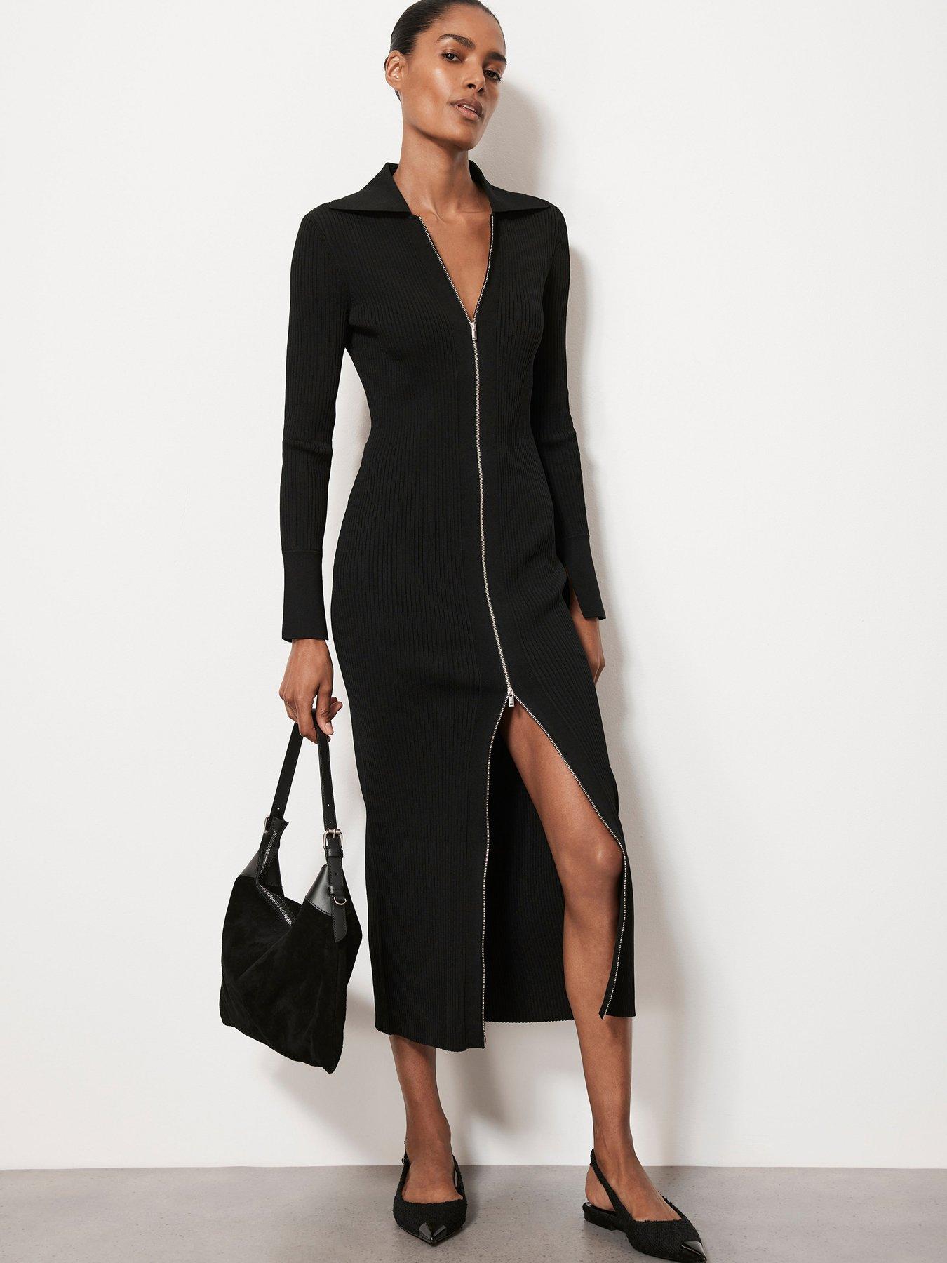 Mint Velvet Black Zip Through Collar Dress