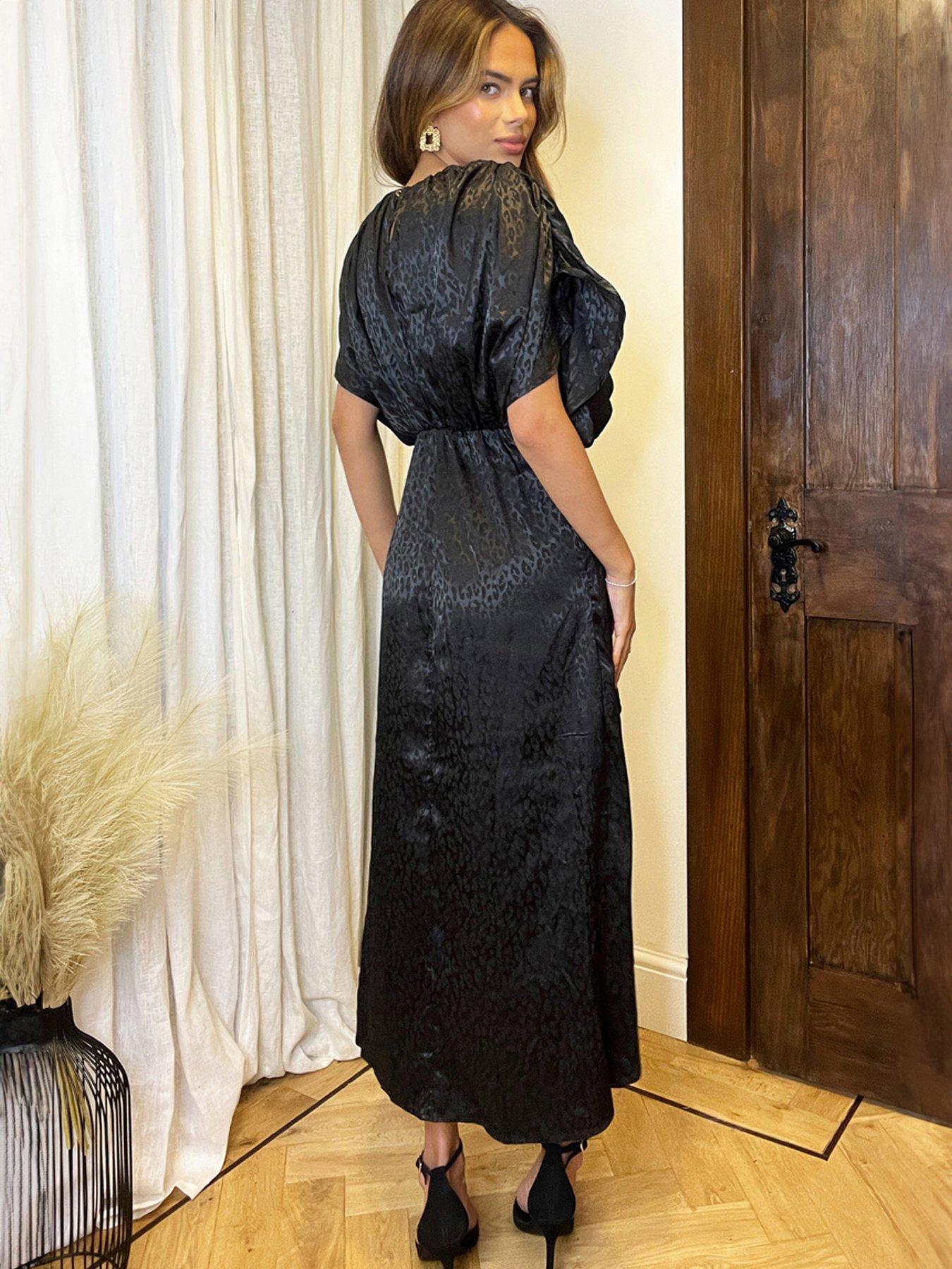 ax-paris-black-animal-print-batwing-gathered-top-midi-dress-littlewoods