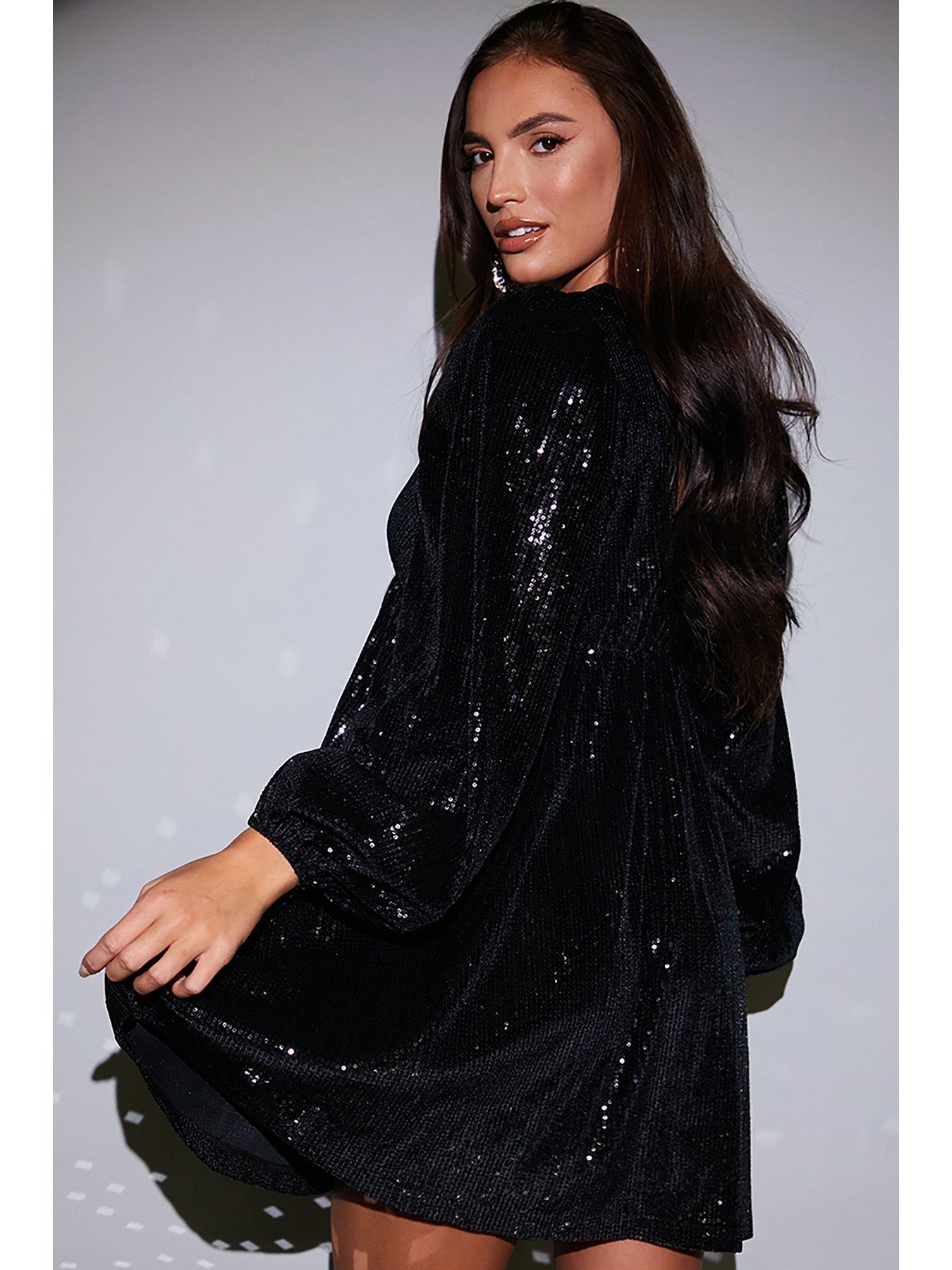 In The Style Perrie Sian Sequin Smock Dress Black littlewoods