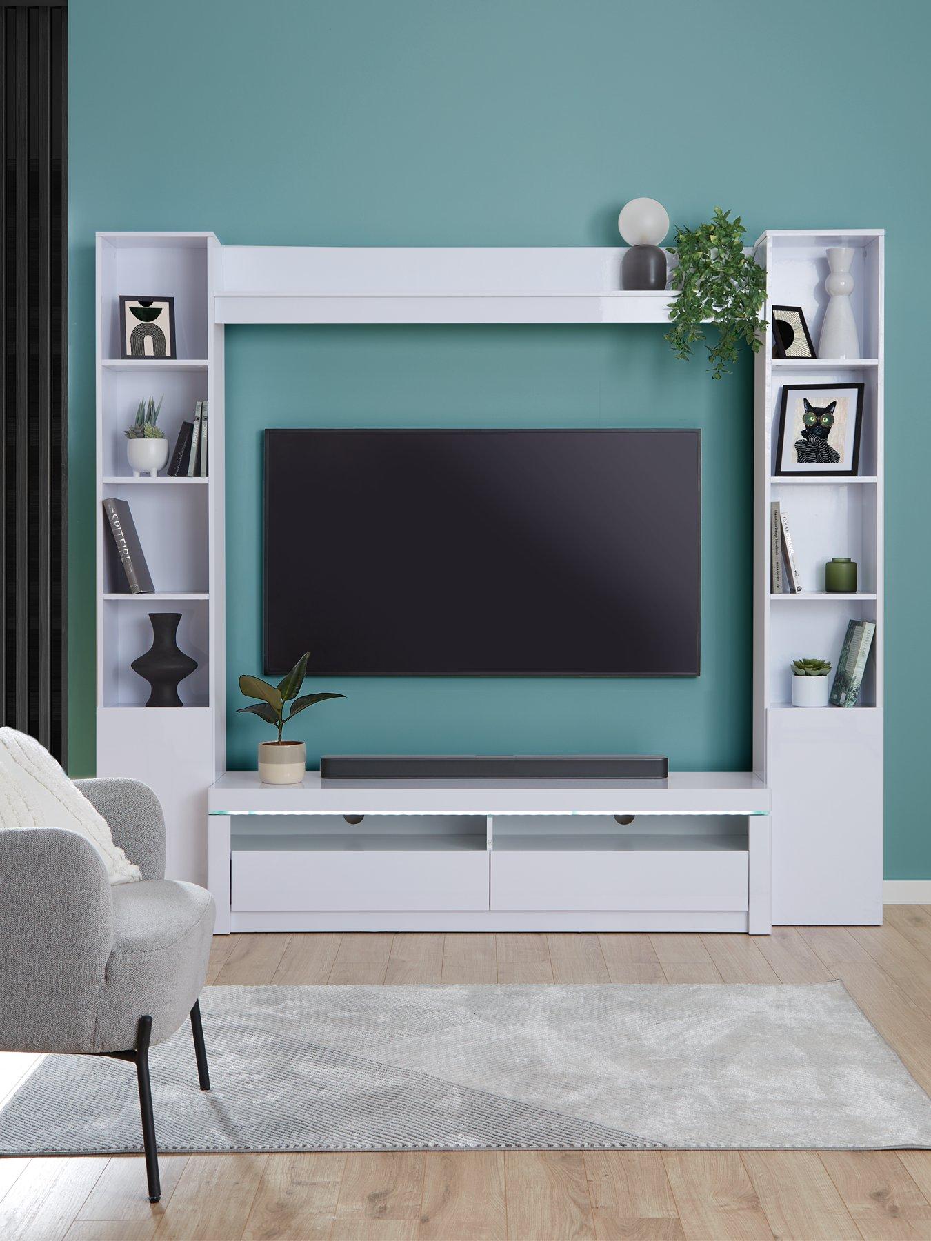 The Very Collection Atlantic High Gloss TV Unit with LED Light (fits up to 65 inch TV) - White
