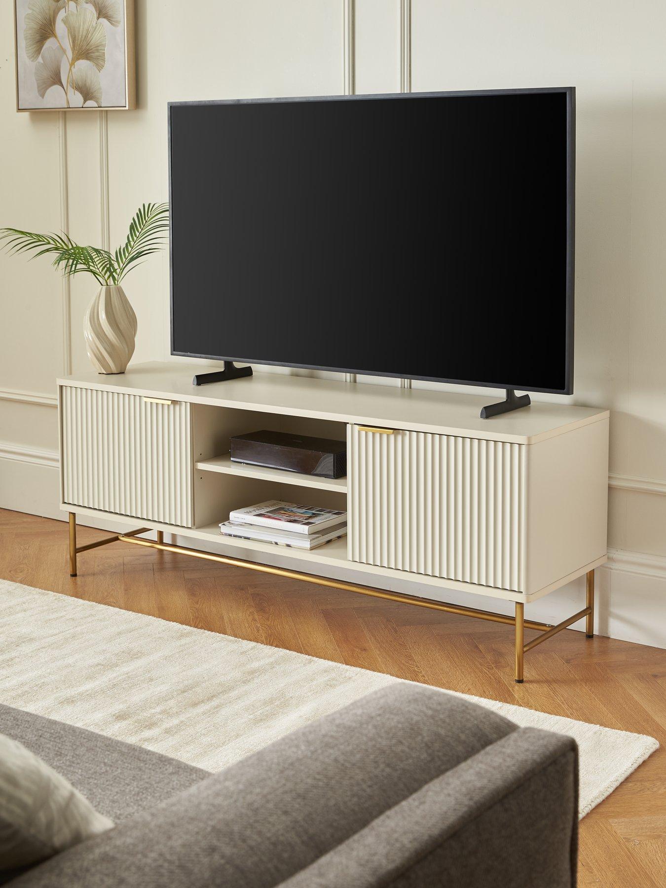 The Very Collection Cora TV Unit - Ivory/Brass - fits up to 60 inch TV