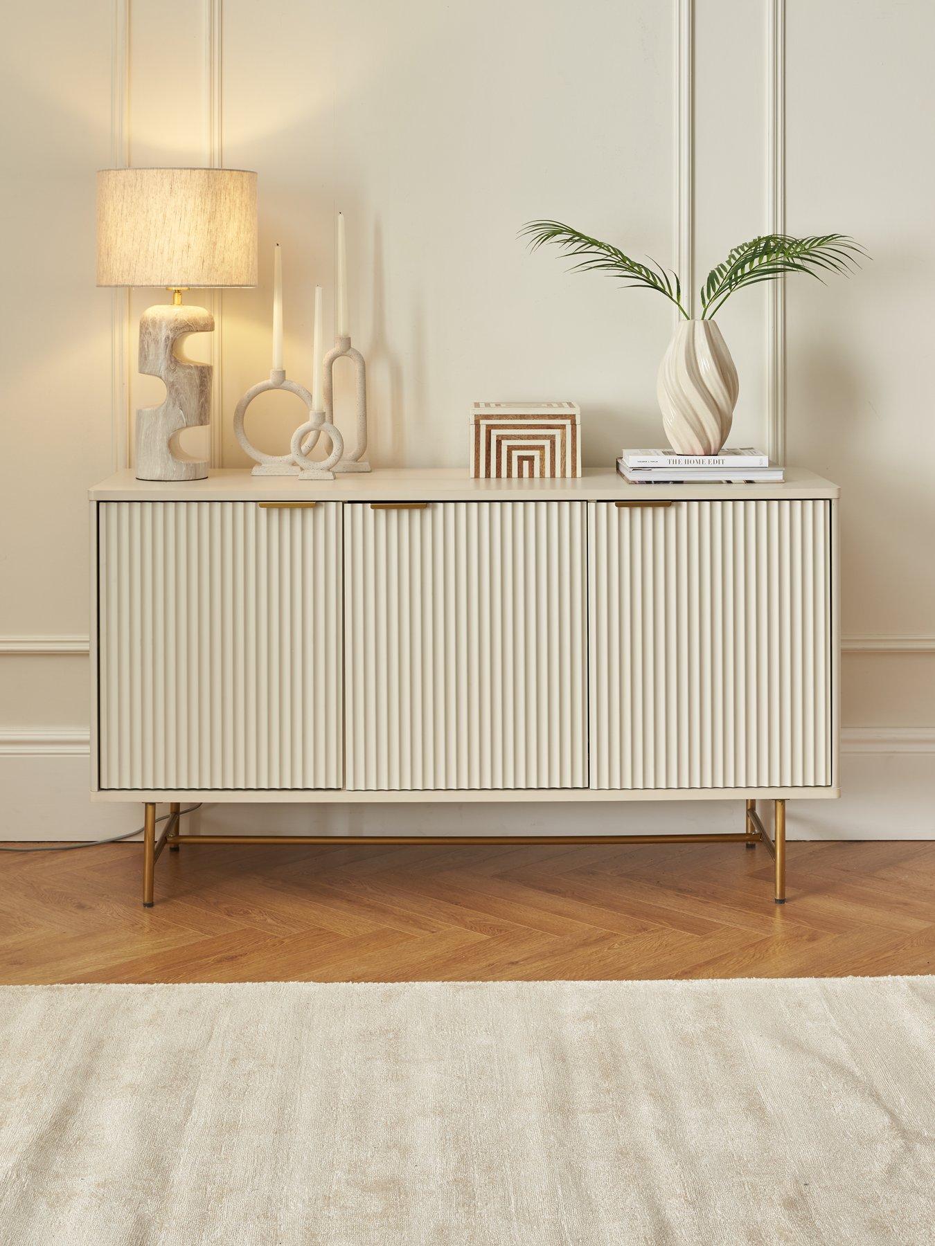The Very Collection Cora Large 3 Door Sideboard - Ivory/Brass