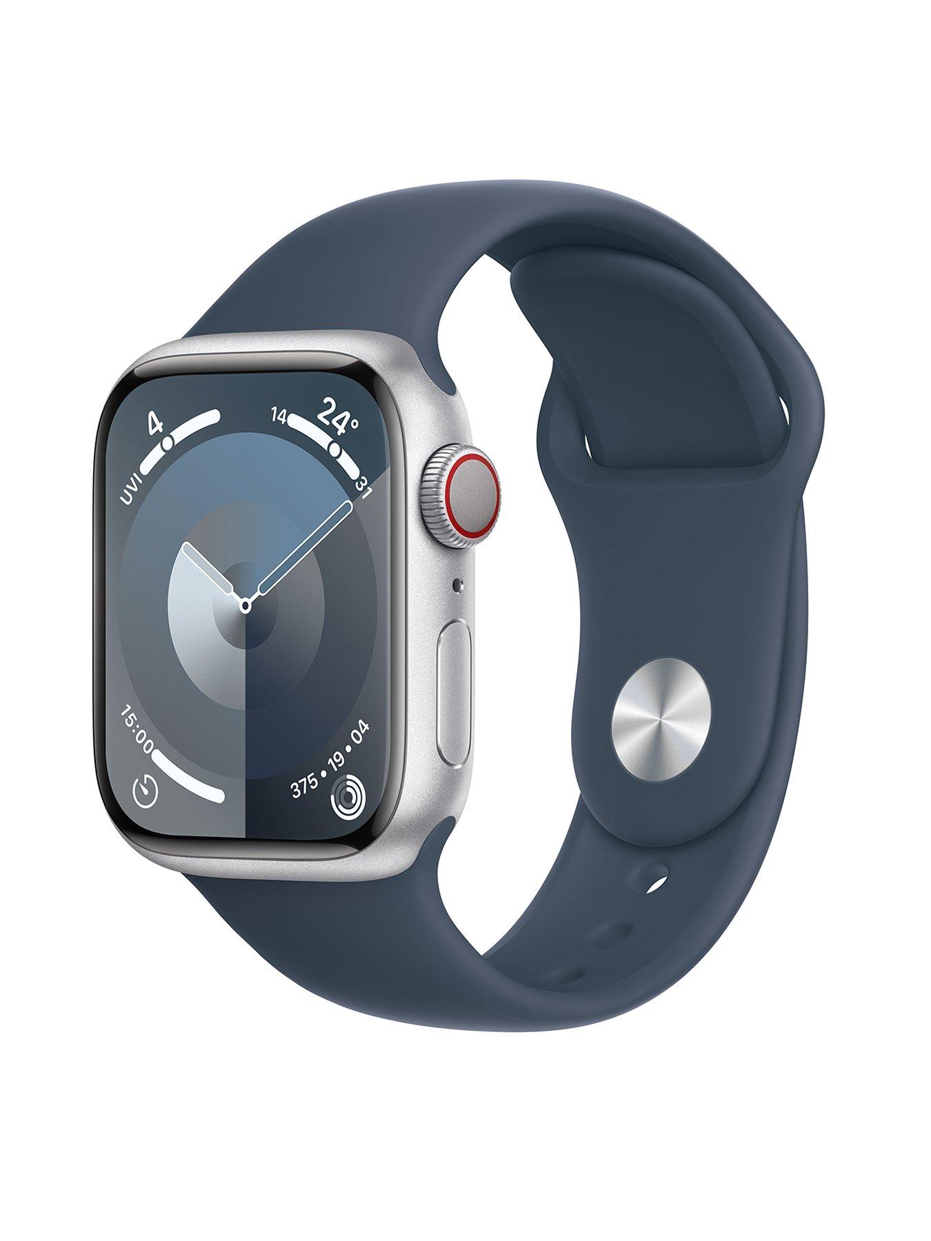 Apple Watch Series 9 GPS Cellular 41mm Silver Aluminium Case with Storm Blue Sport Band S M littlewoods