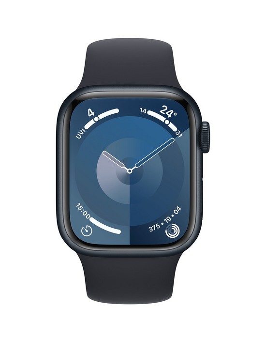 stillFront image of apple-watch-series-9-gps-41mm-midnight-aluminium-case-with-midnight-sport-band