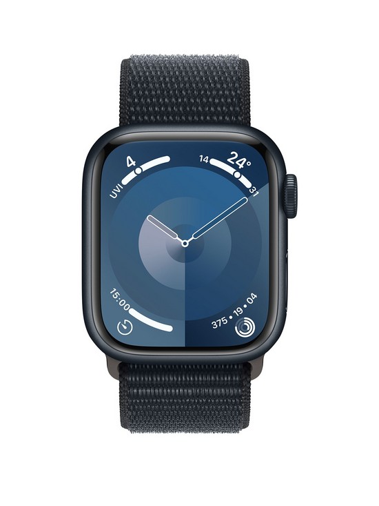 stillFront image of apple-watch-series-9-gps-41mm-midnight-aluminium-case-with-midnight-sport-loop