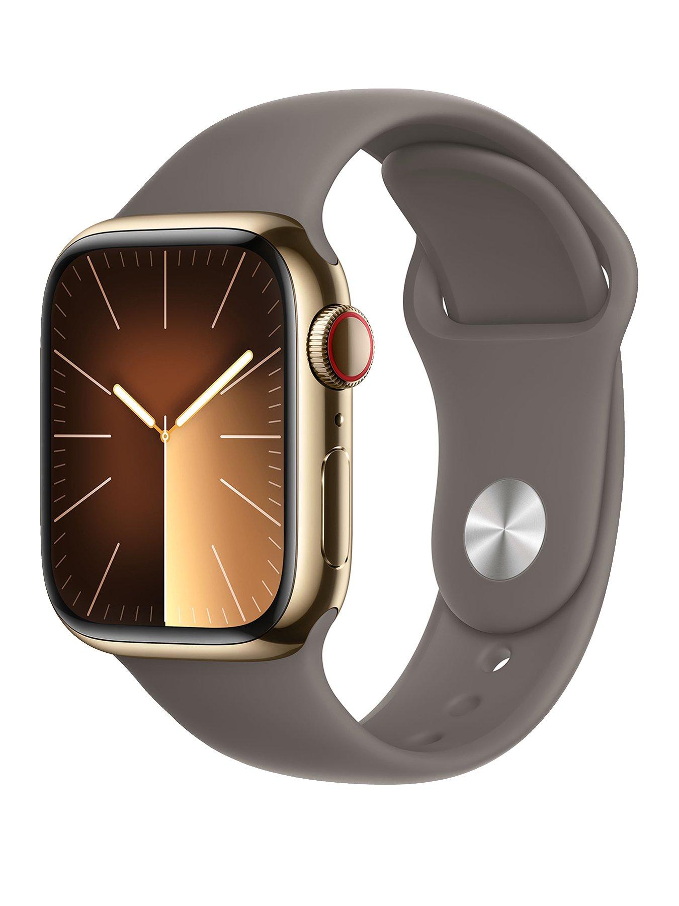 Apple Watch Series 9 GPS Cellular 41mm Gold Stainless Steel Case with Clay Sport Band S M littlewoods