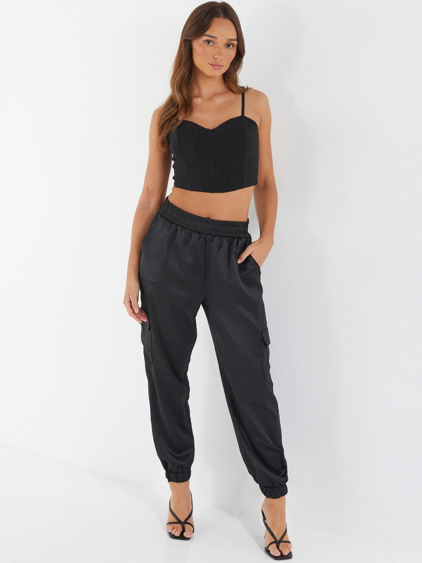 Quiz Black Sequin Jogger Trousers