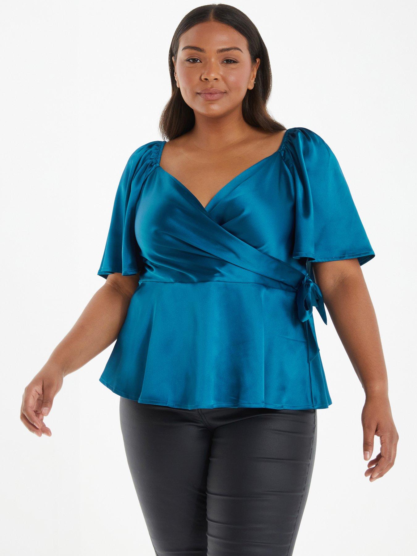 Quiz Curve Curve Teal Wrap Peplum Top littlewoods