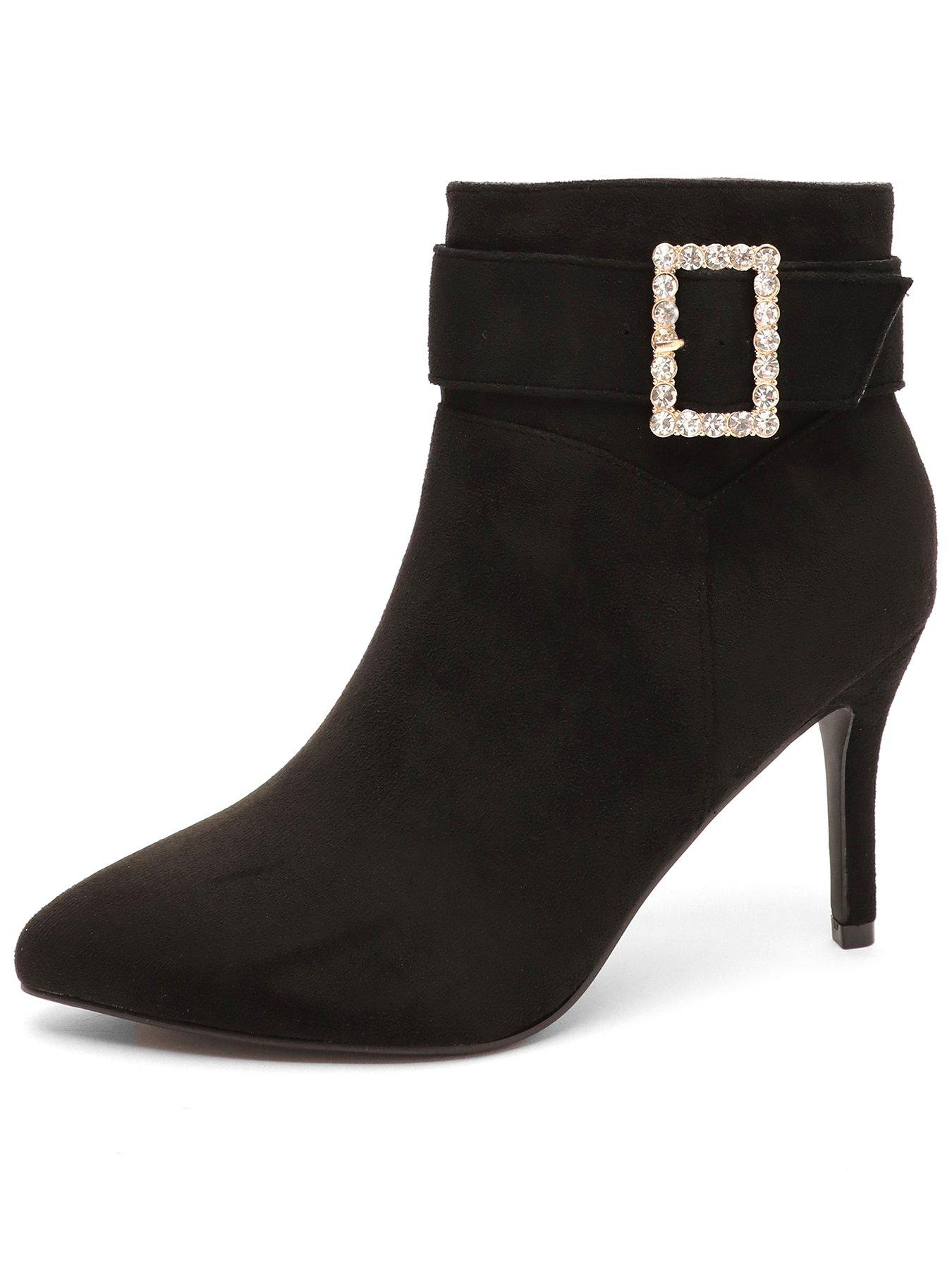 Quiz Black Diamante Heeled Boots