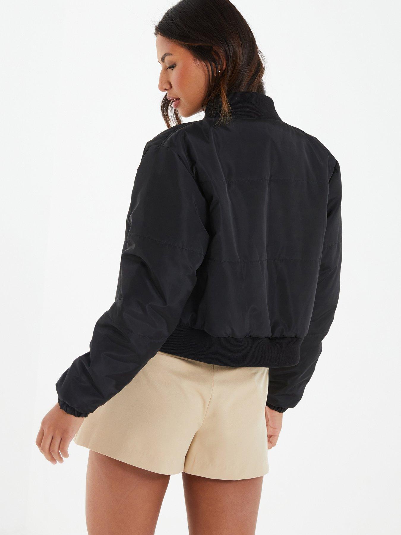  image of quiz-black-ruched-sleeve-bomber-jacket