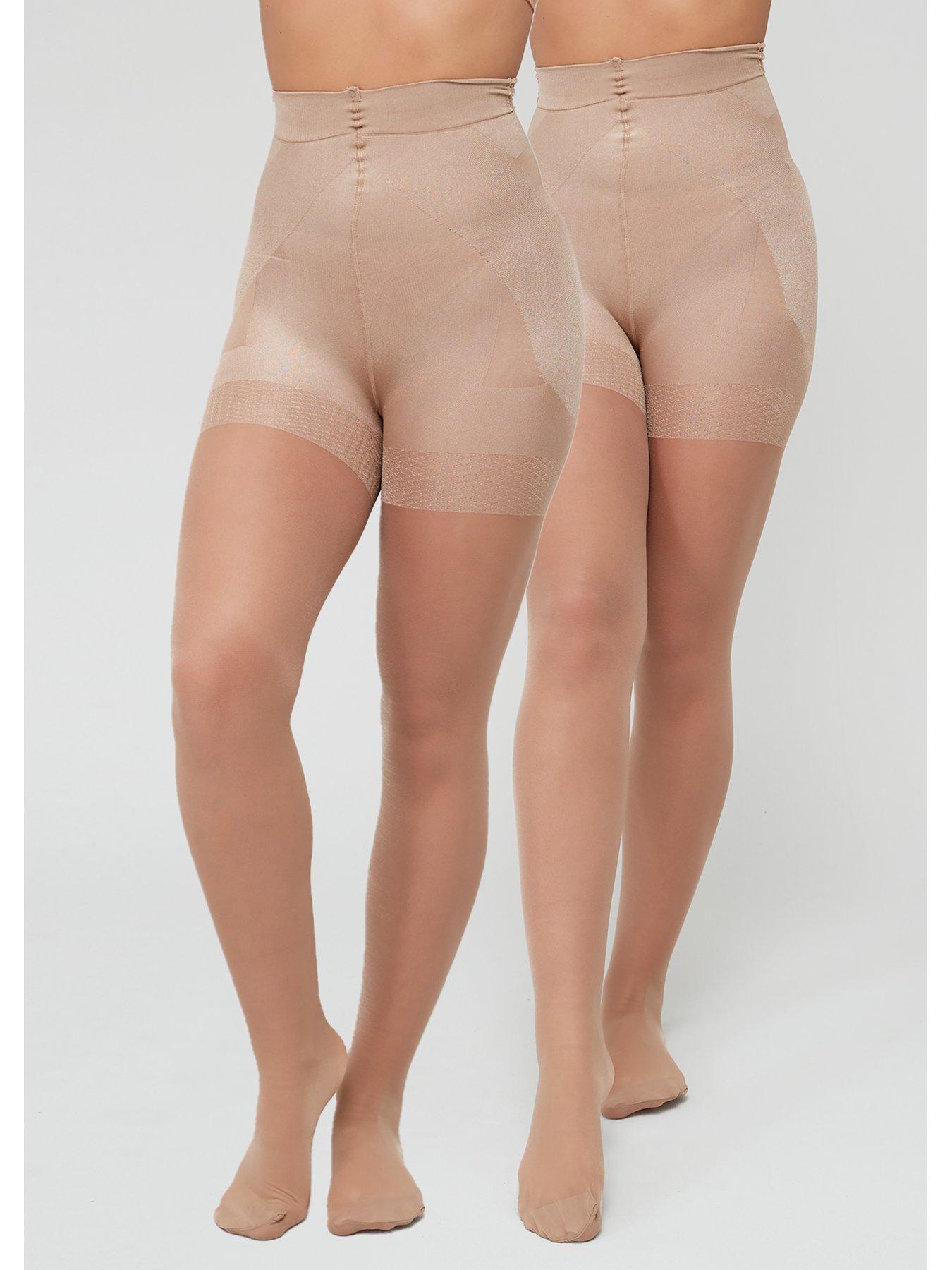 undefined 2 Pack Bum, Tum Thigh Sheer Tights (shiny) - Tan