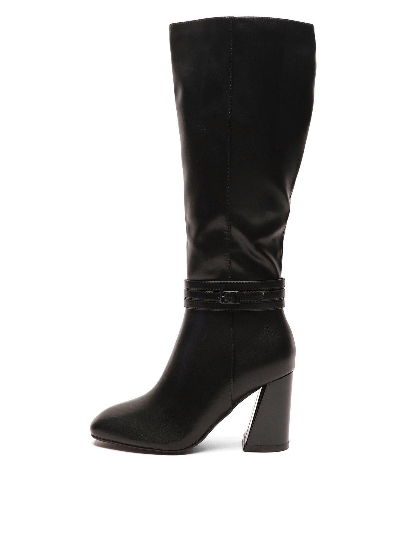 V by Very Wide Fit Block Heel Knee Boot With Wider Fitting Calf - Black