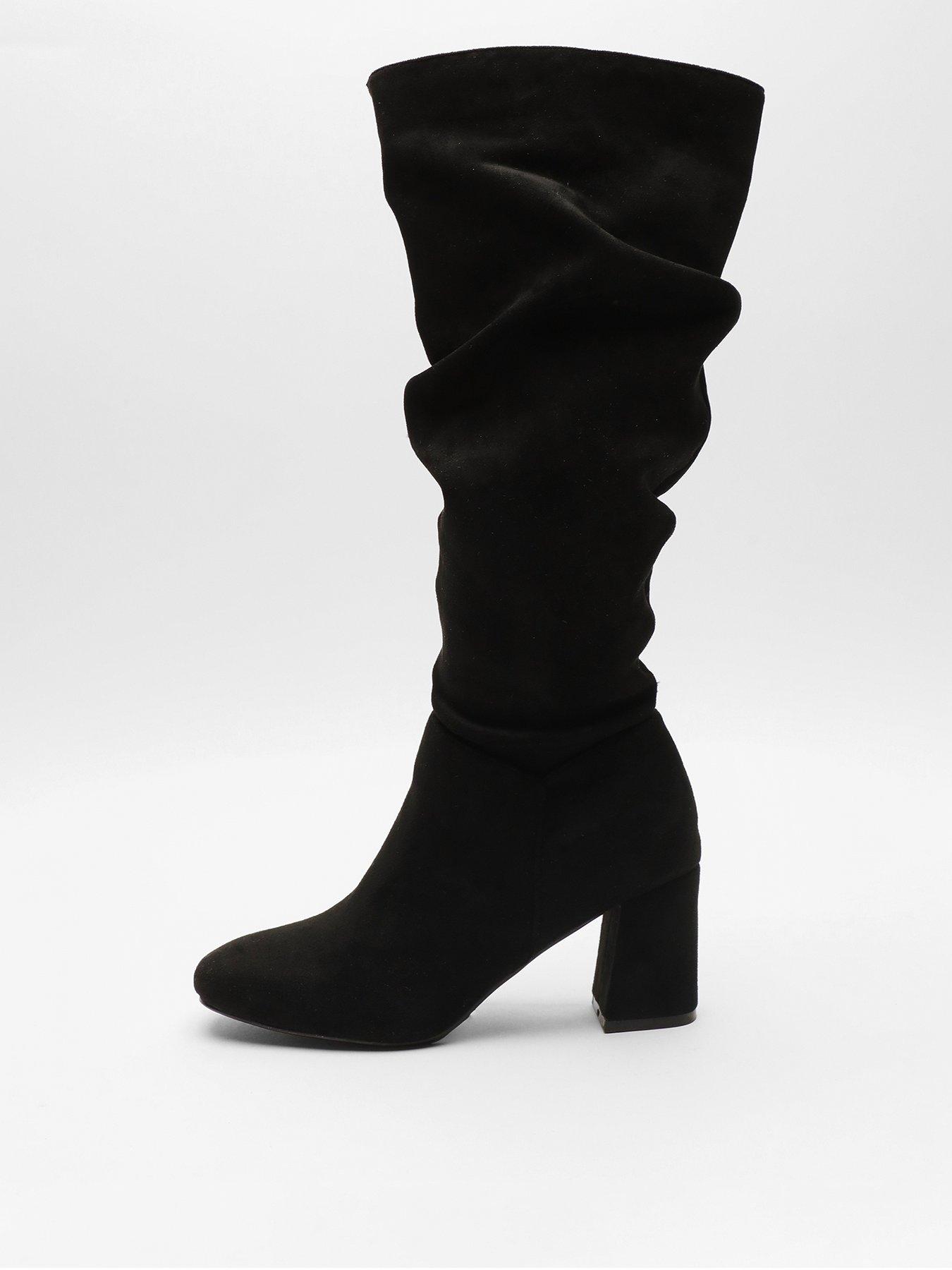 Quiz Black Faux Suede Ruched Boots littlewoods