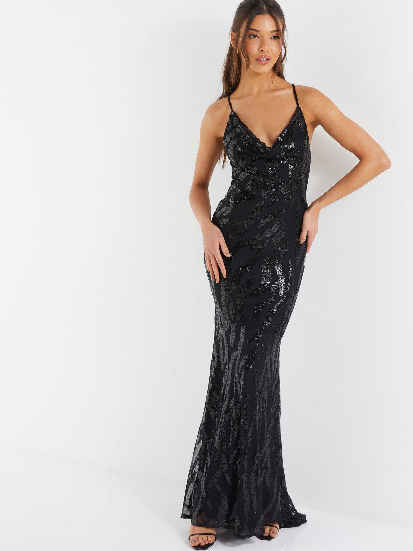 Black Sequin Cross Back Maxi Dress