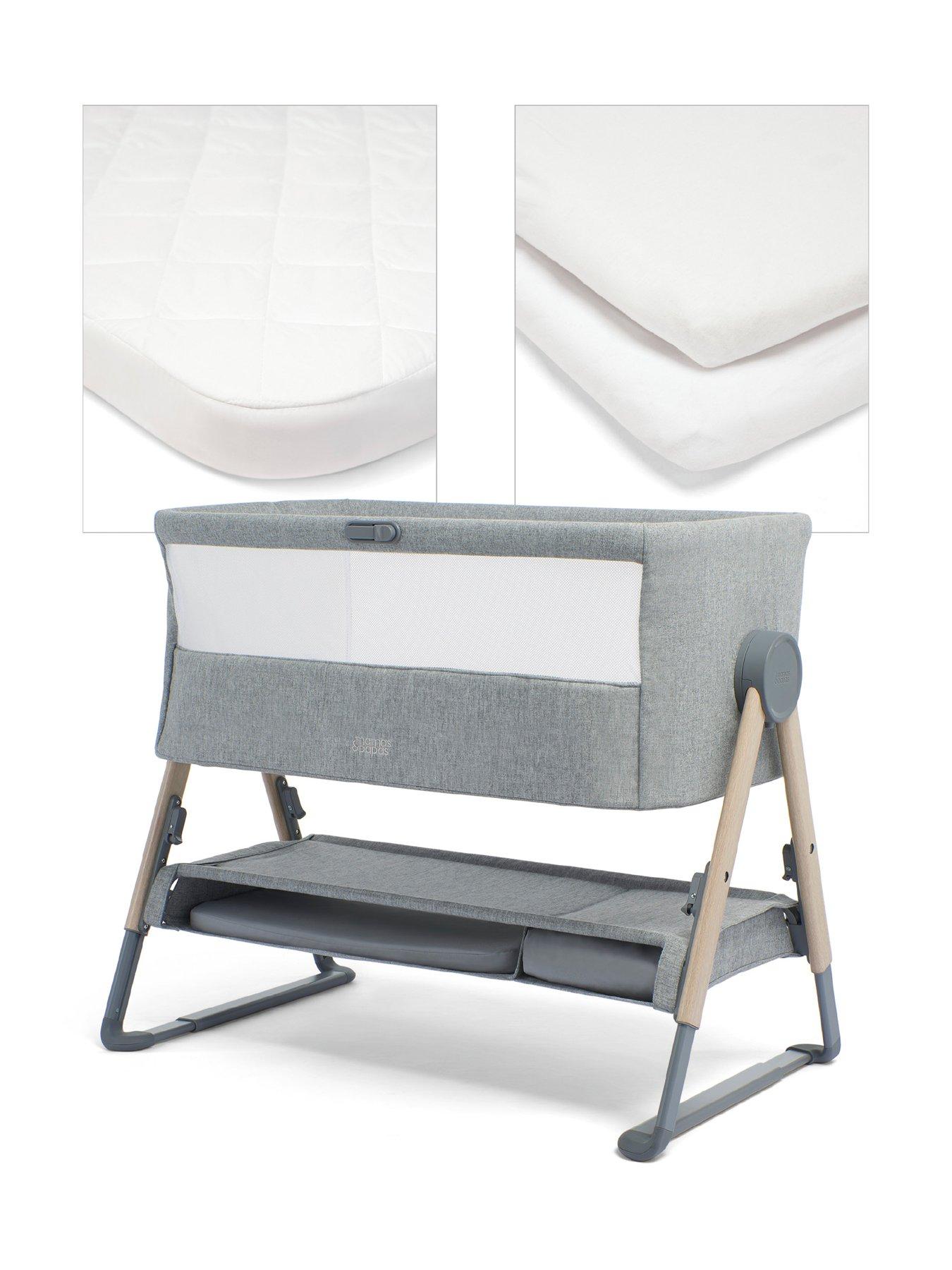 Image 1 of 7 of Mamas & Papas Lua Bedside Crib Grey Bundle- White