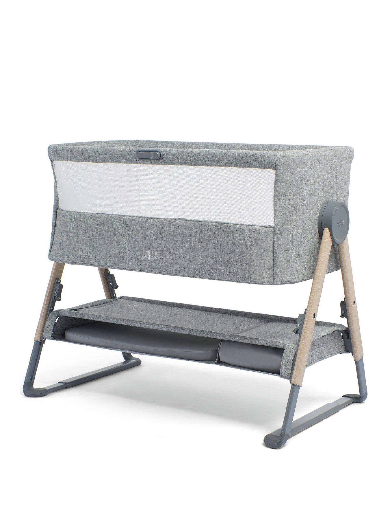 Image 2 of 7 of Mamas & Papas Lua Bedside Crib Grey Bundle- White