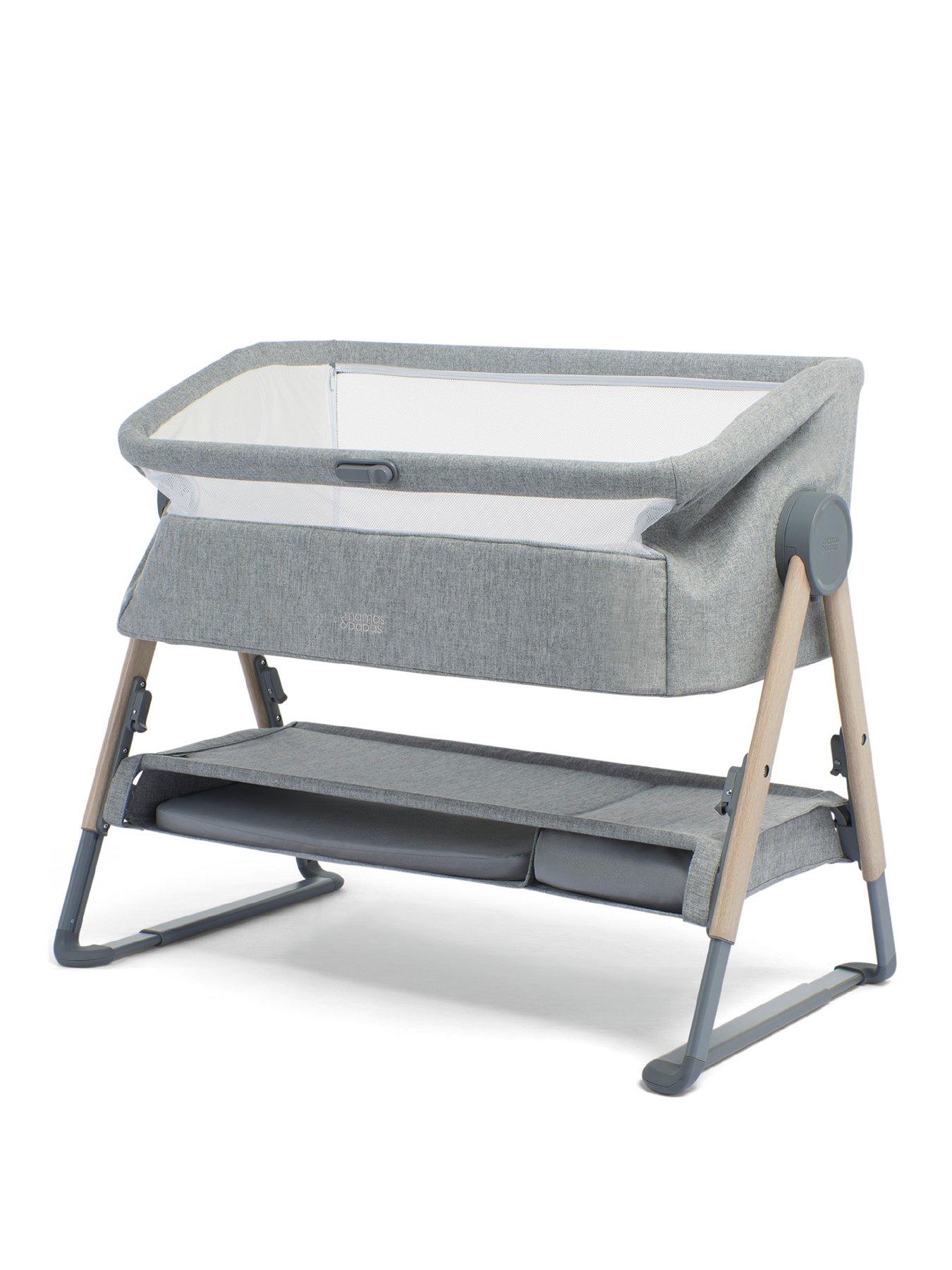 Image 3 of 7 of Mamas & Papas Lua Bedside Crib Grey Bundle- White