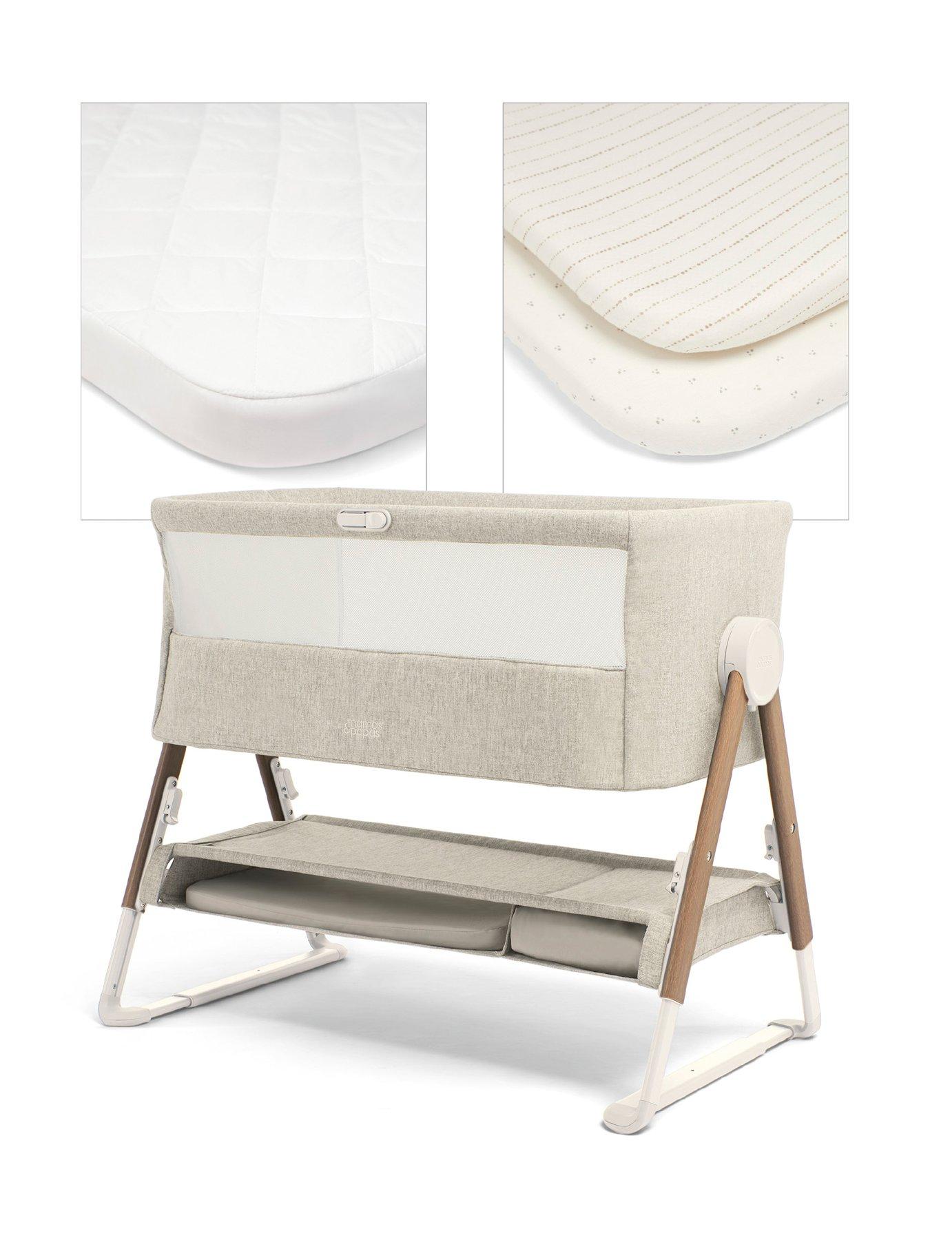 Mamas & Papas Lua Bedside Crib Fawn Bundle- Oat