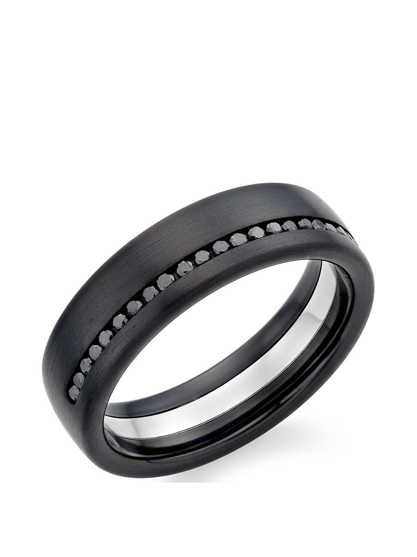 Platinum and Zirconium Men s Black Diamond Wedding Ring