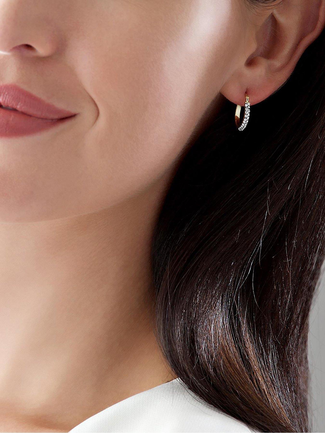 Image 6 of 6 of Beaverbrooks 9ct Gold Crystal Hoop Earrings