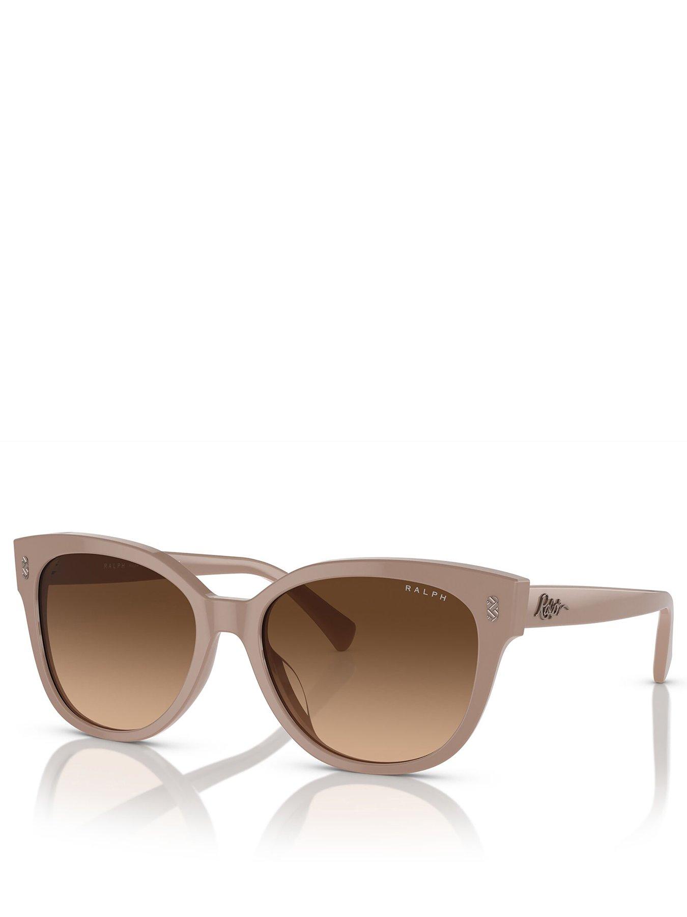 Image 1 of 4 of Ralph 0ra5305u Cat Eye Sunglasses Shiny Solid Beige Frame With Brown Lens