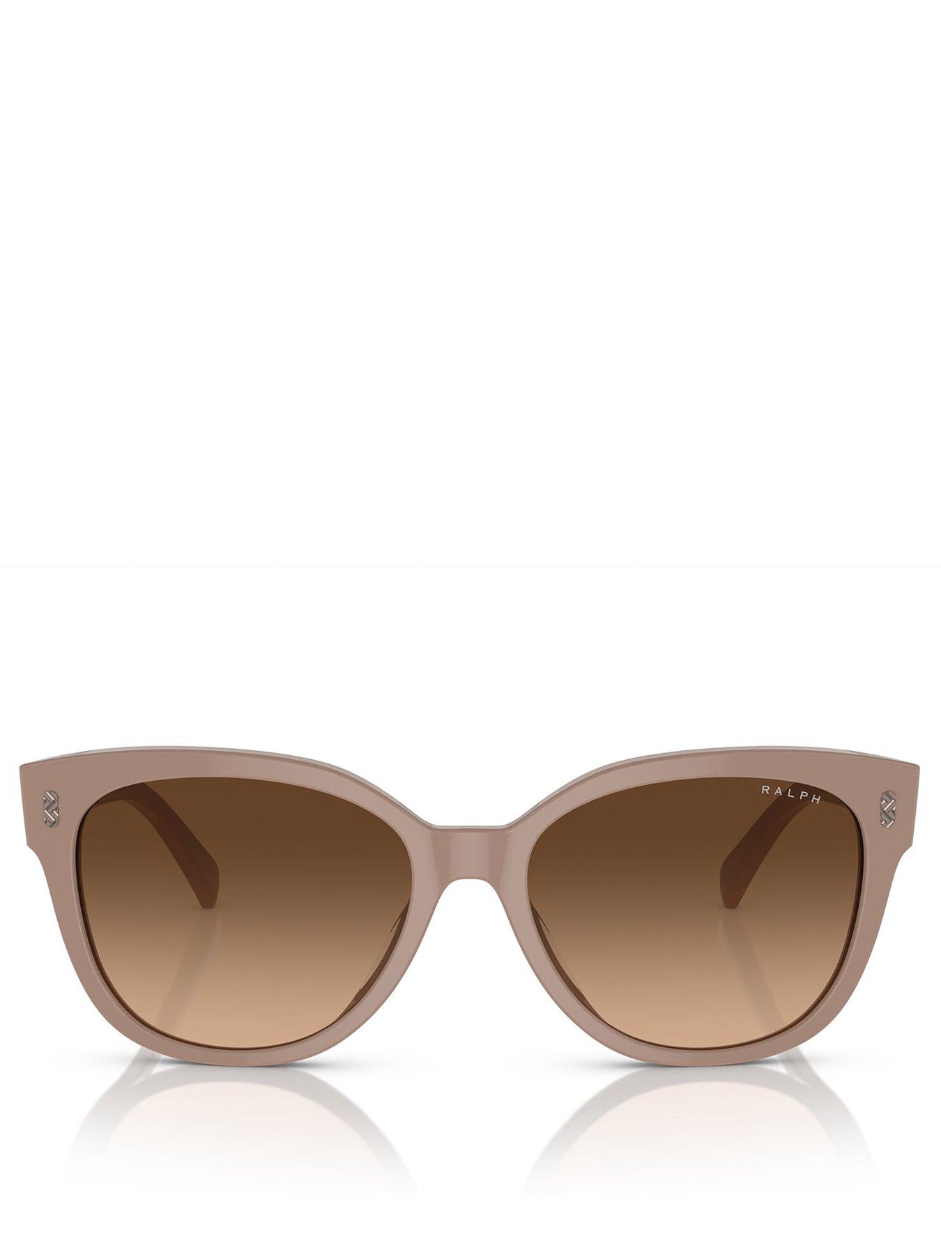 Image 3 of 4 of Ralph 0ra5305u Cat Eye Sunglasses Shiny Solid Beige Frame With Brown Lens