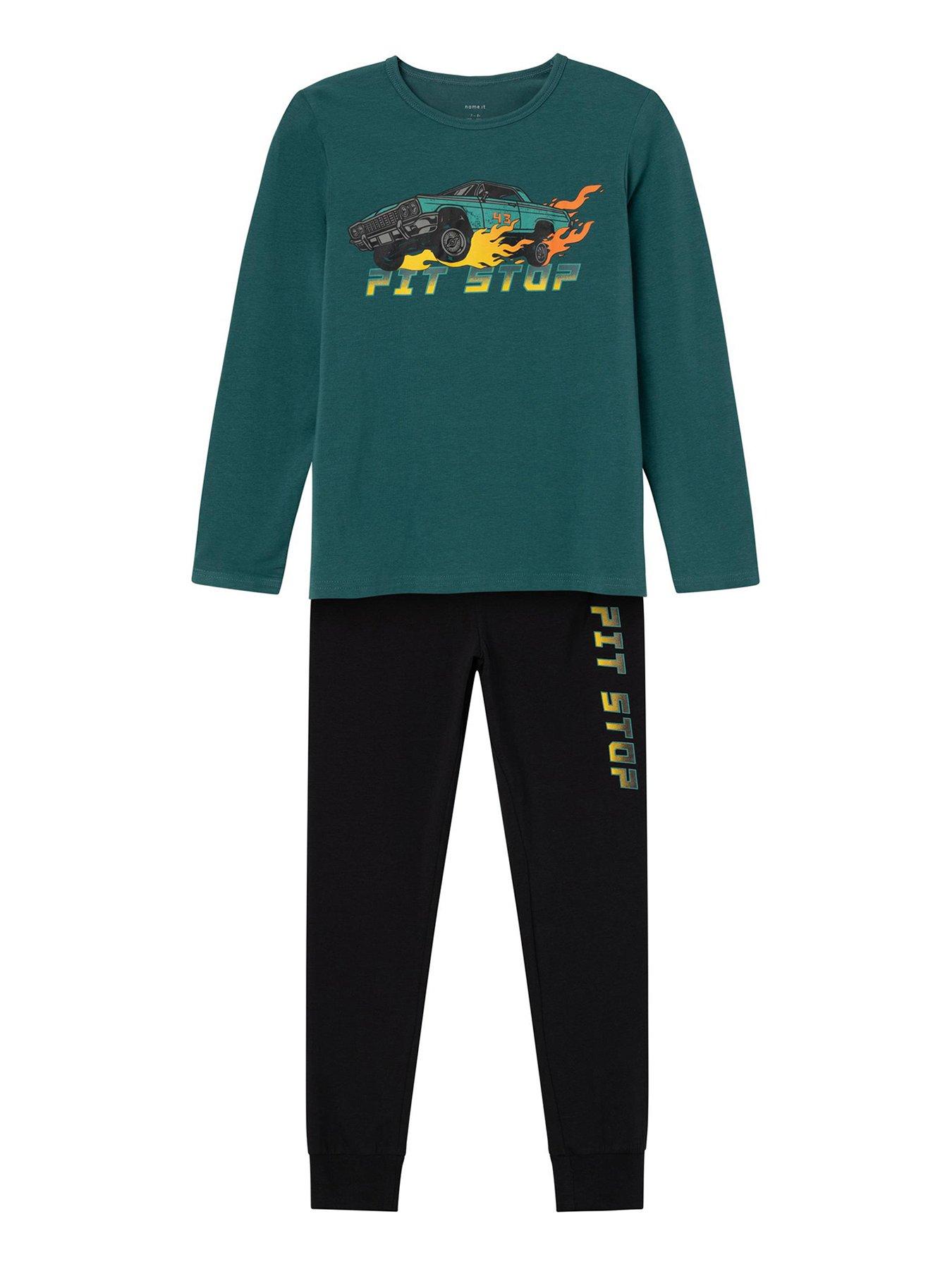 Name It Boys Pit Stop Pyjamas Bayberry Dark Green littlewoods