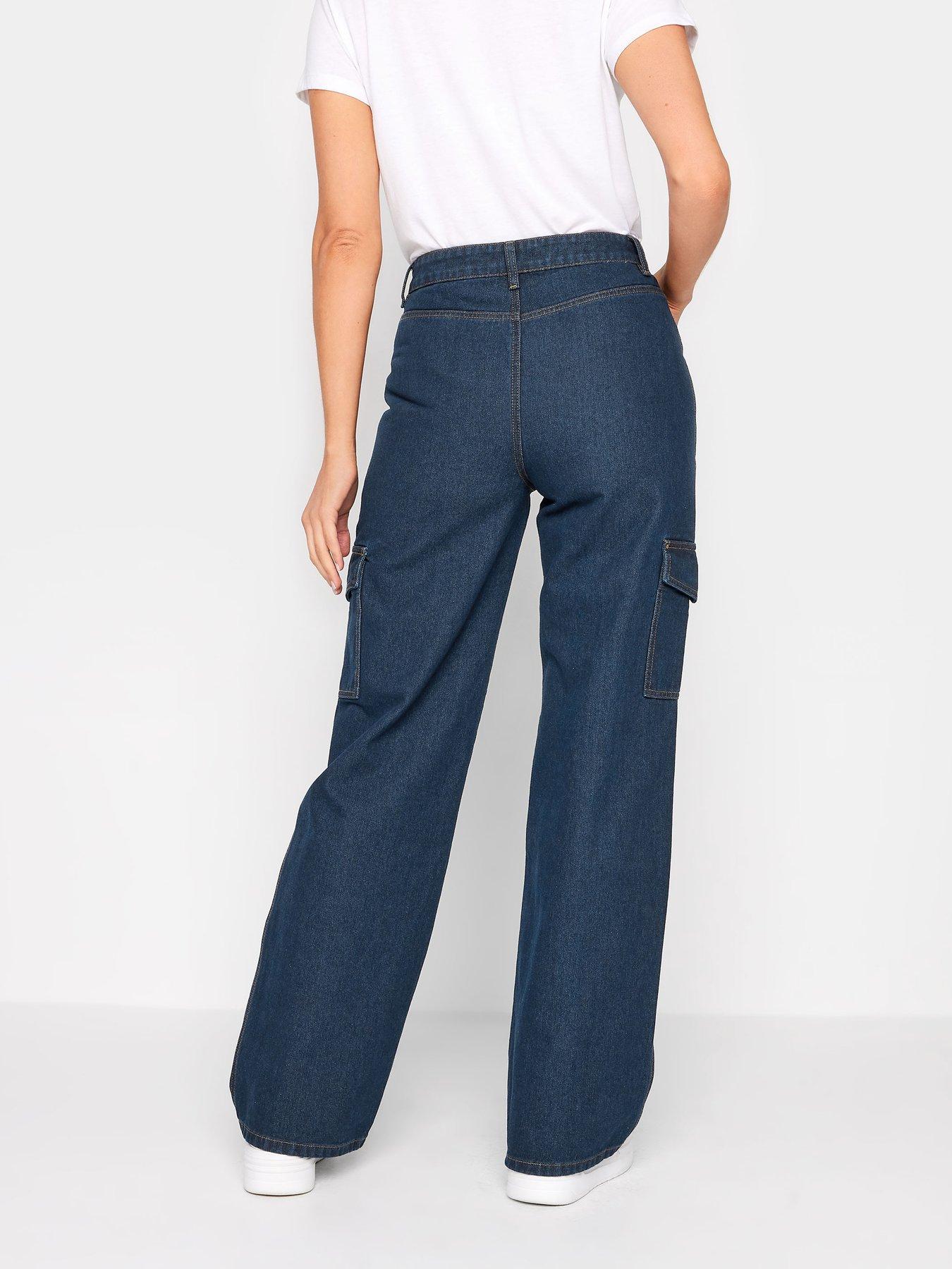  image of long-tall-sally-dark-wash-blue-utility-trouser