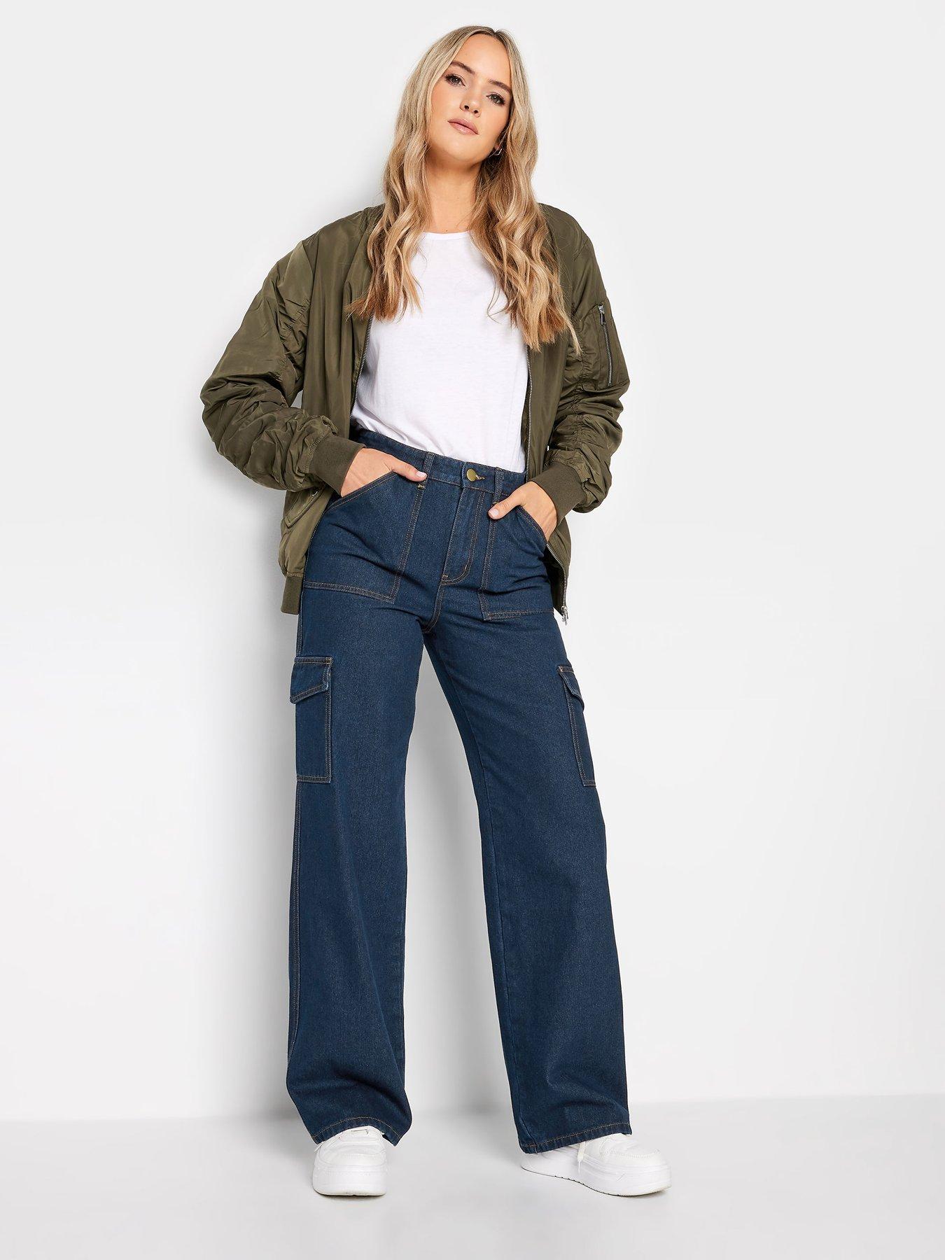  image of long-tall-sally-dark-wash-blue-utility-trouser