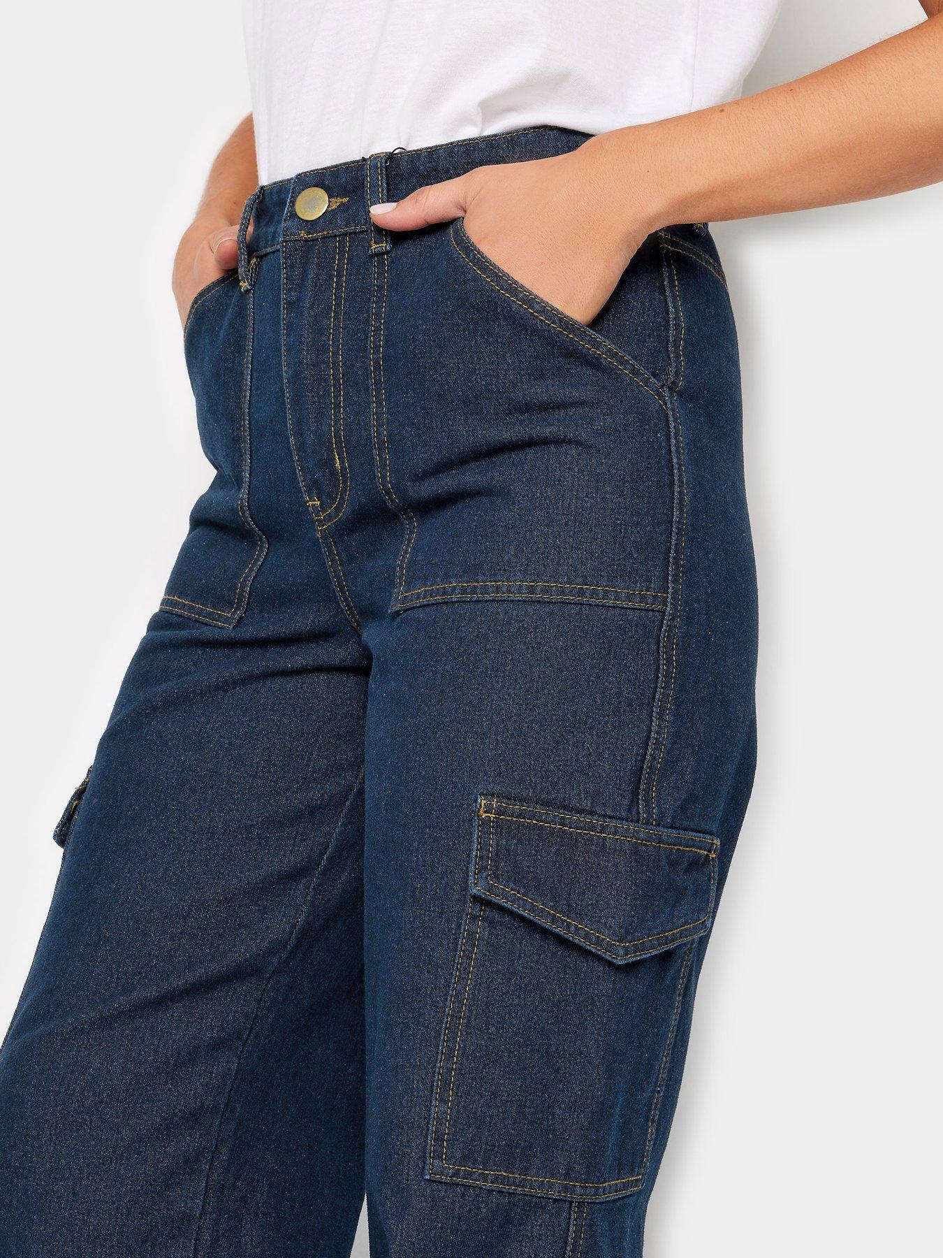  image of long-tall-sally-dark-wash-blue-utility-trouser