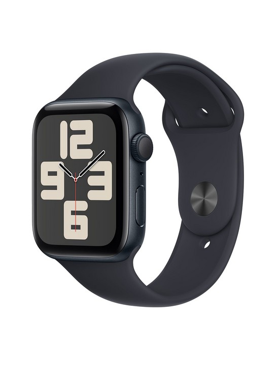 front image of apple-watch-se-gps-2023-44mm-midnight-aluminium-case-with-midnight-sport-band