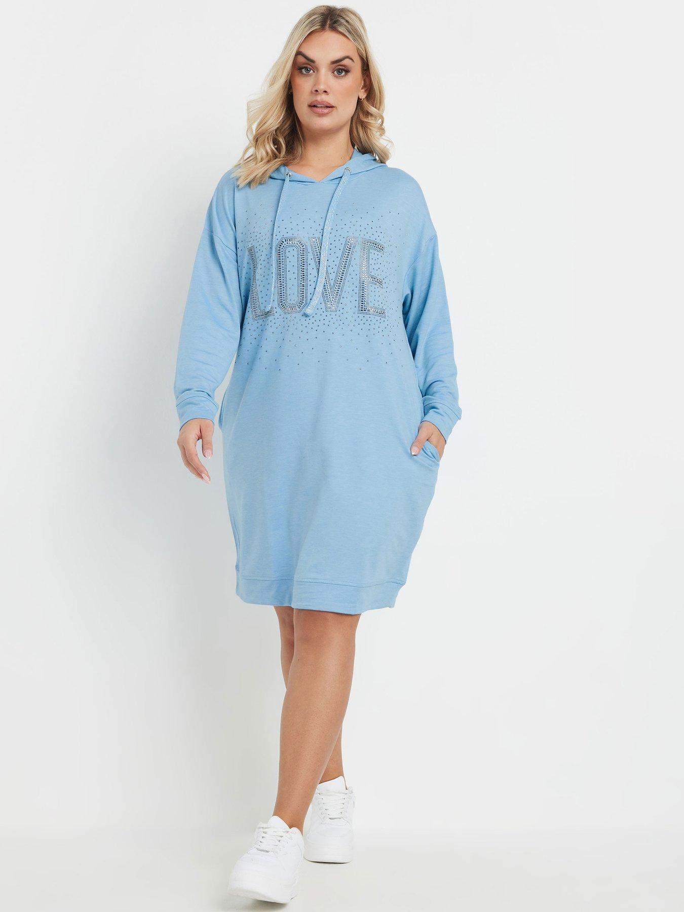 undefined Love Embellished Hoodie Dress Blue