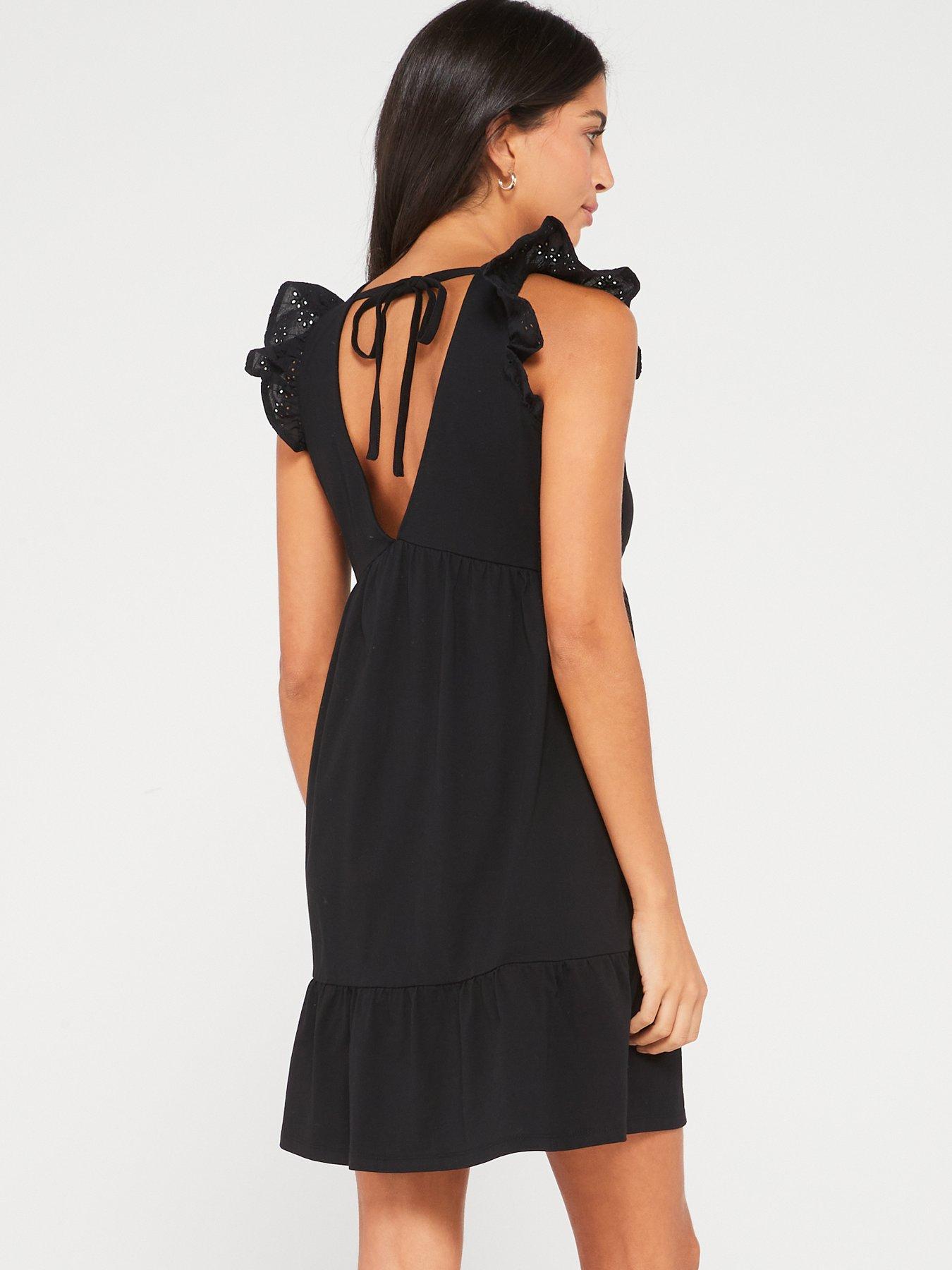 Everyday Broderie Sleeve Tiered Beach Dress Black littlewoods