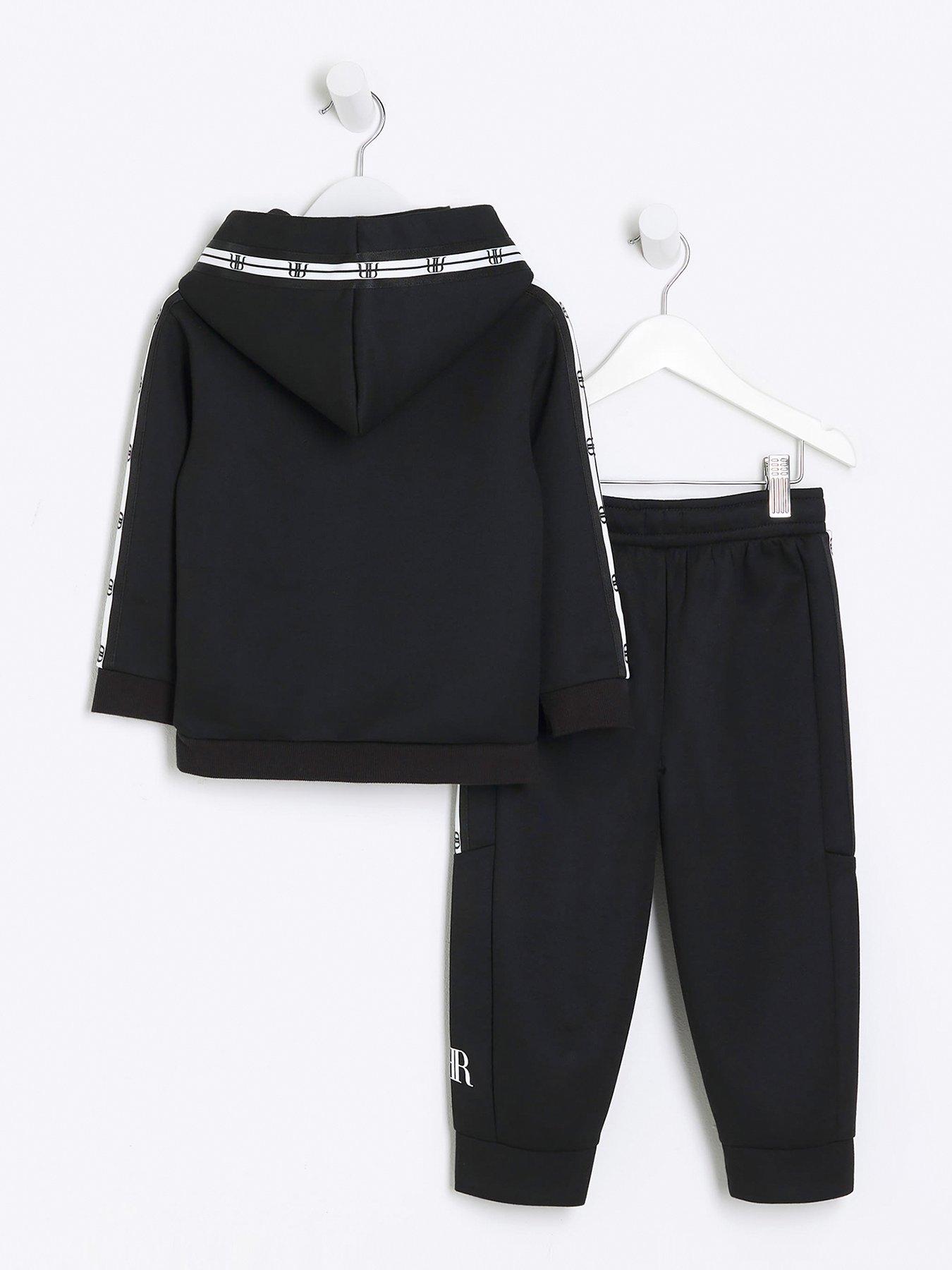 River Island Mini Mini Boys Taped Hoodie And Joggers Set Black