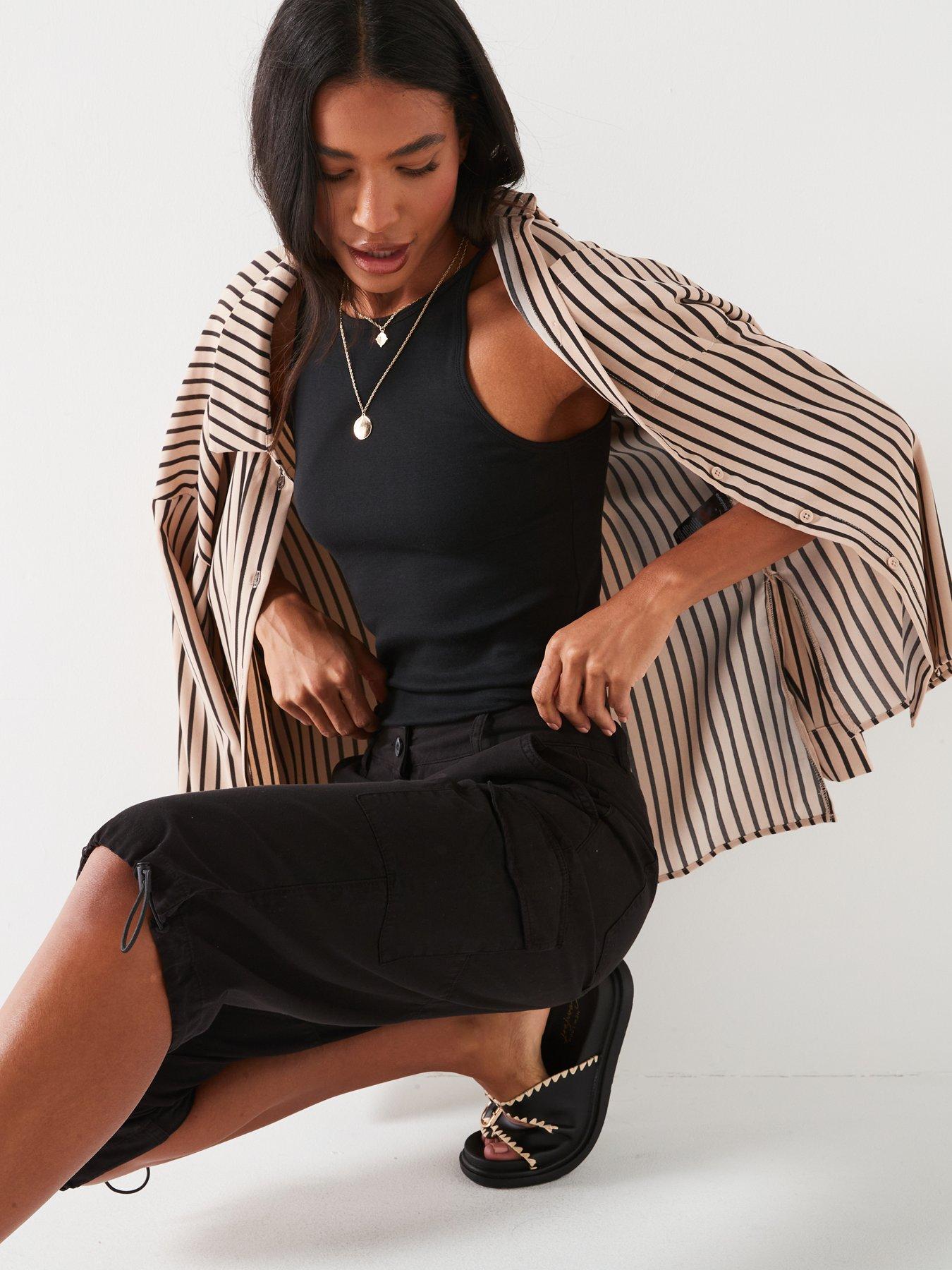 Image 5 of 6 of V by Very Poplin Cargo Longline Shorts - Black