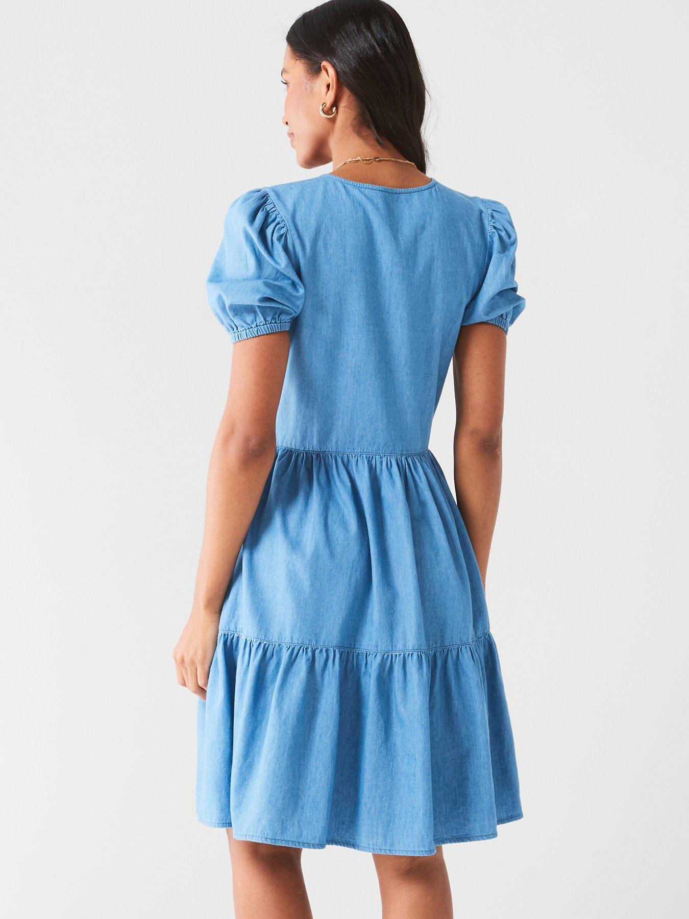Image 2 of 5 of V by Very Tiered Denim Dress - Mid Wash