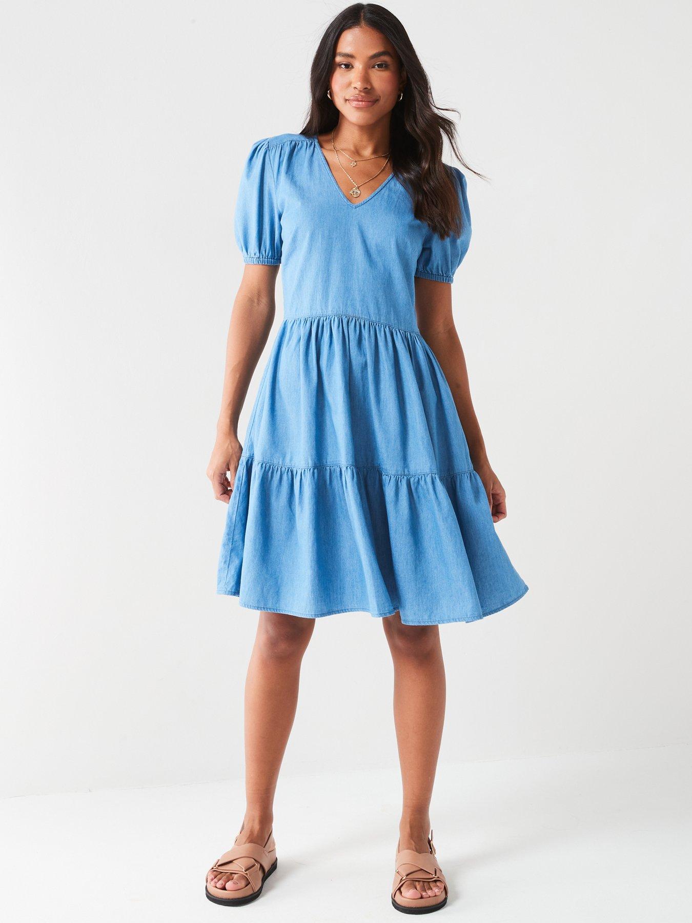 Image 3 of 5 of V by Very Tiered Denim Dress - Mid Wash