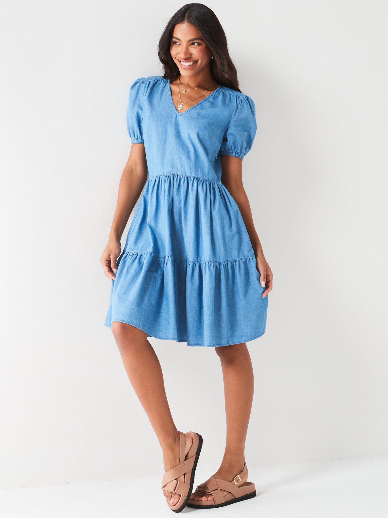 Image 5 of 5 of V by Very Tiered Denim Dress - Mid Wash
