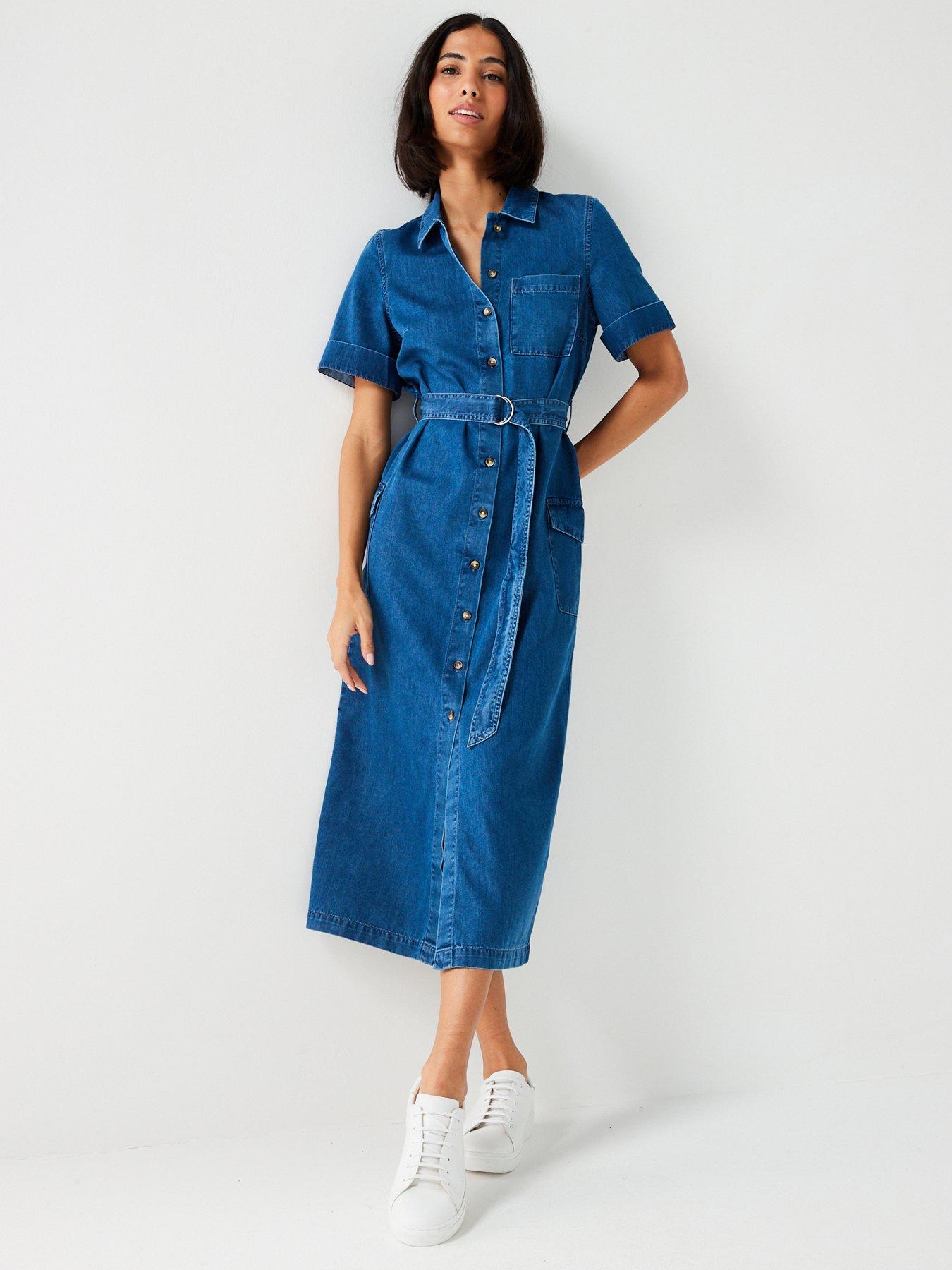 V by Very Denim Midi Shirt Dress Blue Littlewoods