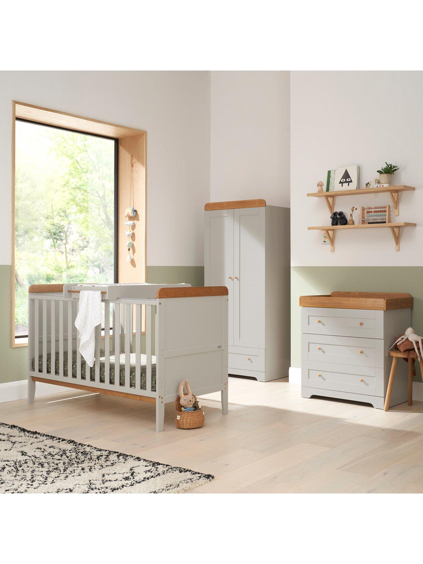 Tutti Bambini Rio 5 Piece Furniture Set Dove Grey Oak Cot Bed Cot Top Changer Sprung Mattress Chest Changer Wardrobe littlewoods